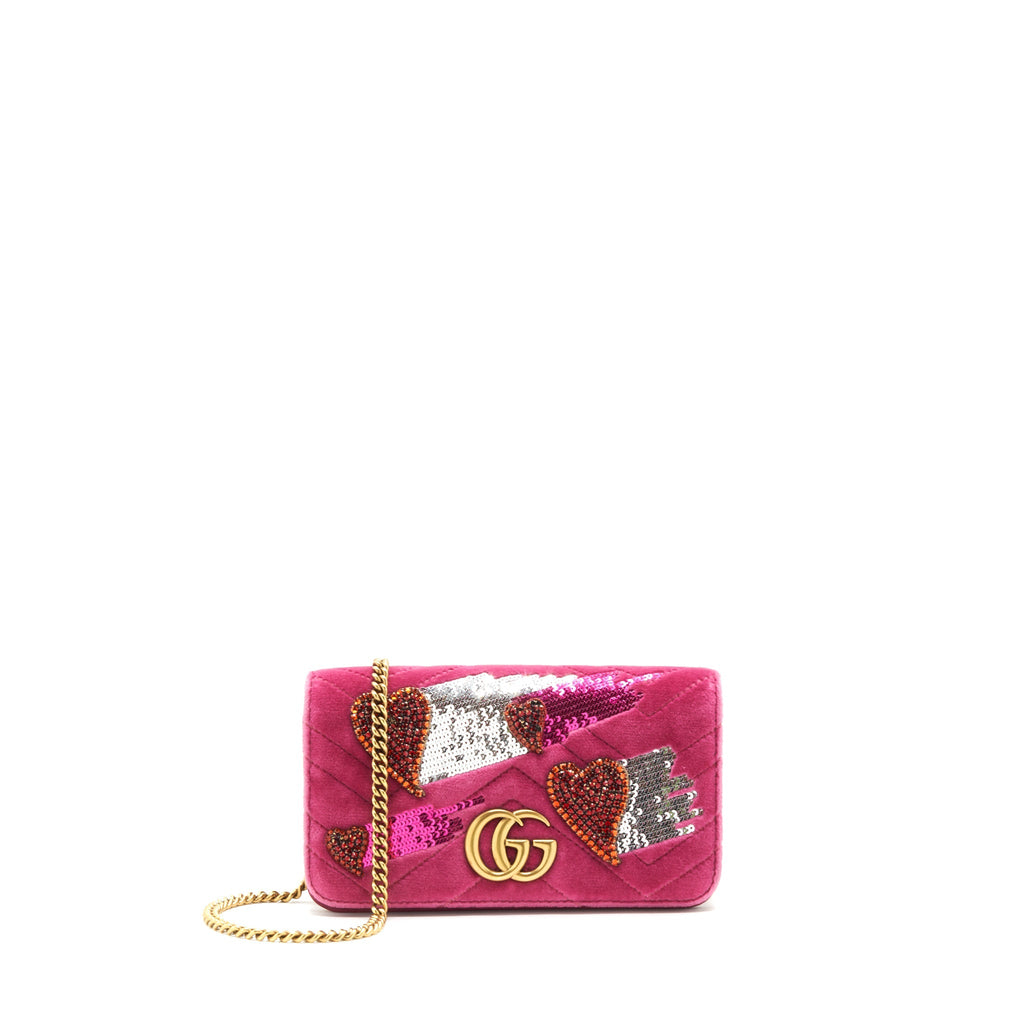 GUCCI VELVET WALLET WITH CHAIN PINK GHW LIMITED EDITION
