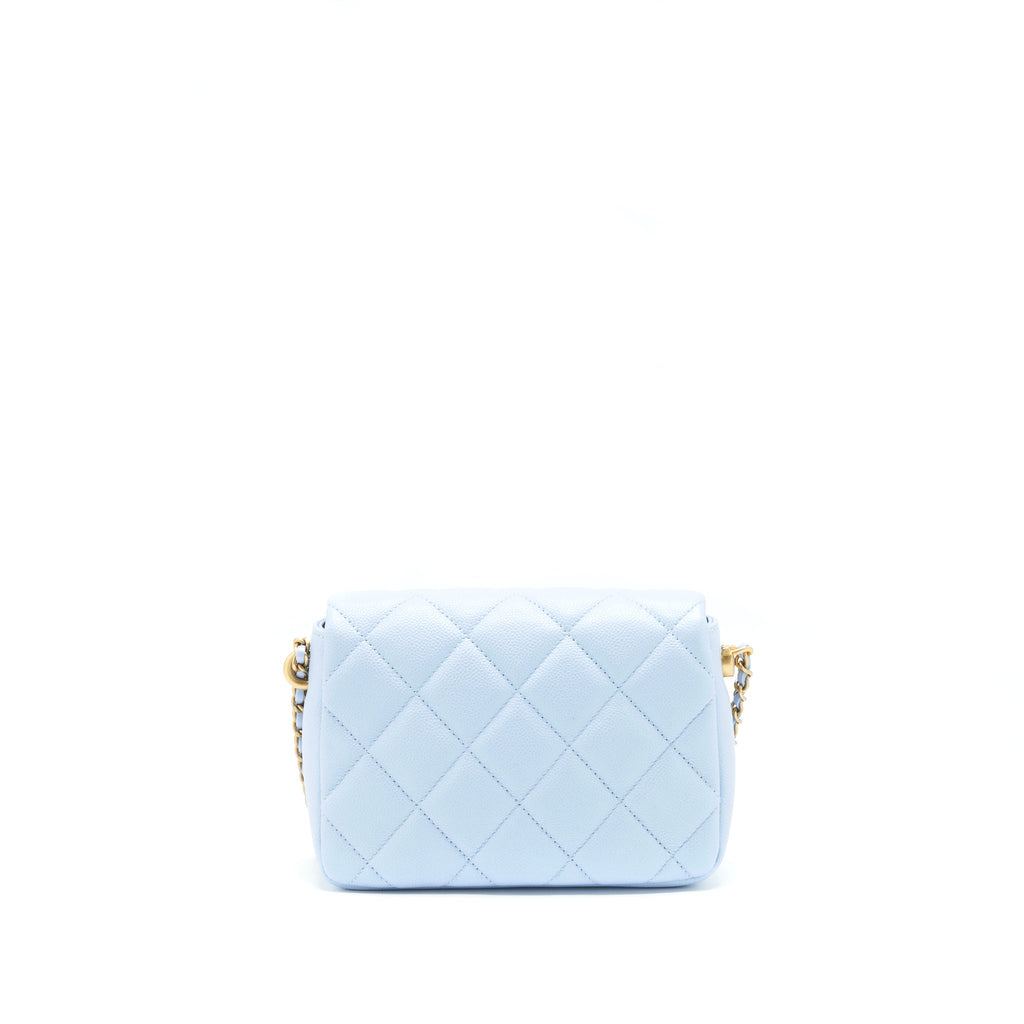 CHANEL 21K MY PERFECT MINI FLAP BAG CAVIAR IRIDESCENT LIGHT BLUE GHW (MICROCHIP)