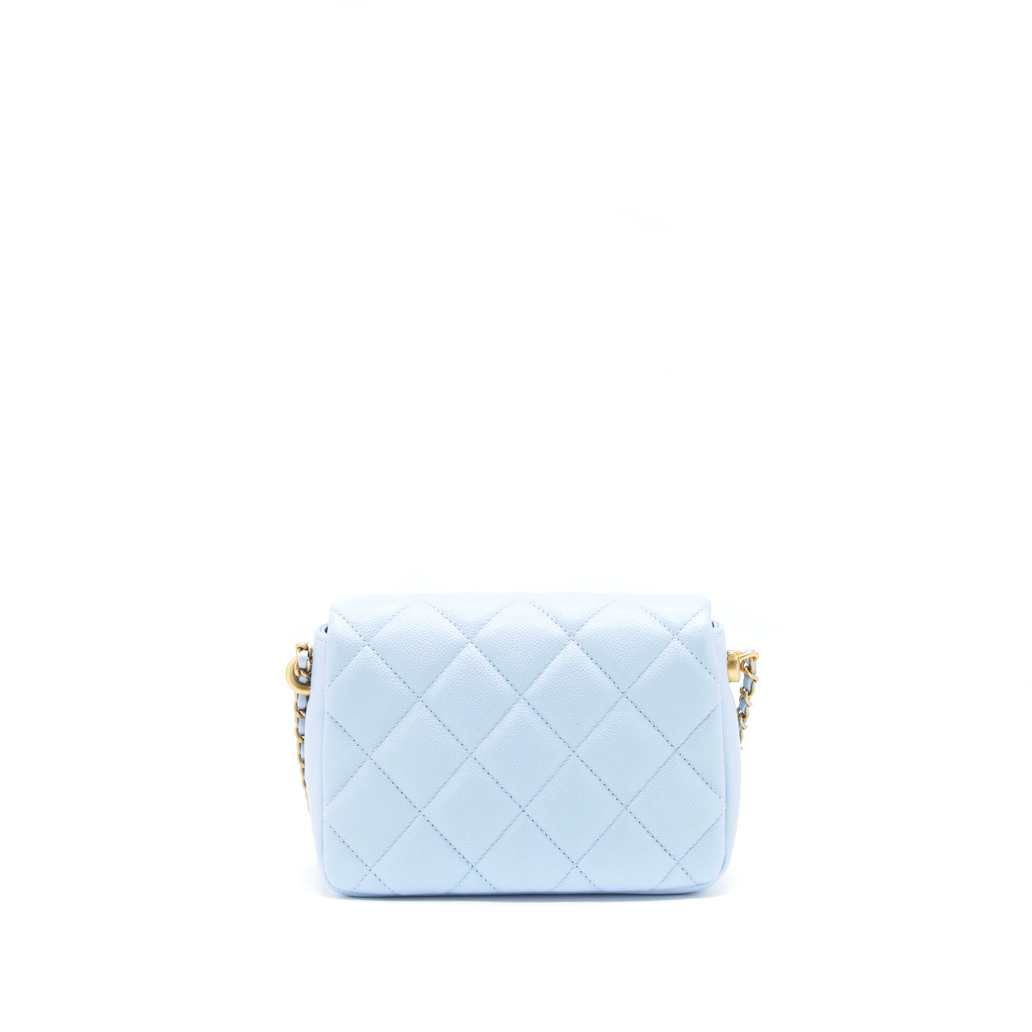 CHANEL 21K MY PERFECT MINI FLAP BAG CAVIAR IRIDESCENT LIGHT BLUE GHW (MICROCHIP)