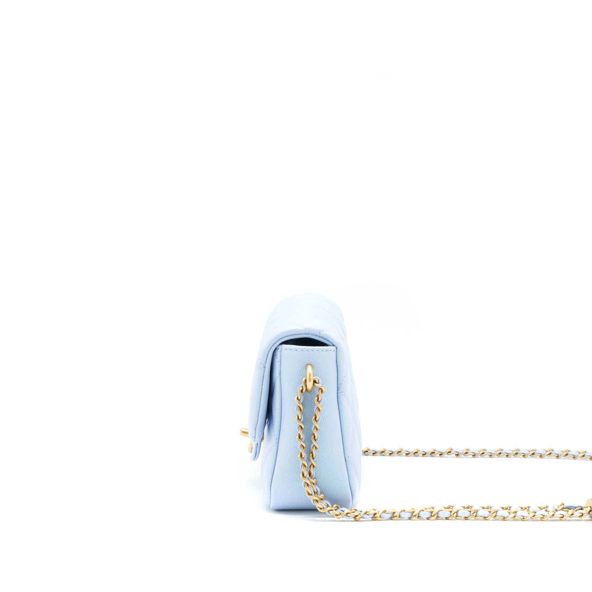 CHANEL 21K MY PERFECT MINI FLAP BAG CAVIAR IRIDESCENT LIGHT BLUE GHW (MICROCHIP)