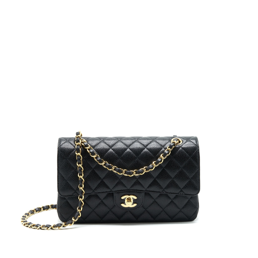 CHANEL MEDIUM CLASSIC DOUBLE FLAP 25CM CAVIAR BLACK GHW (MICROCHIP)