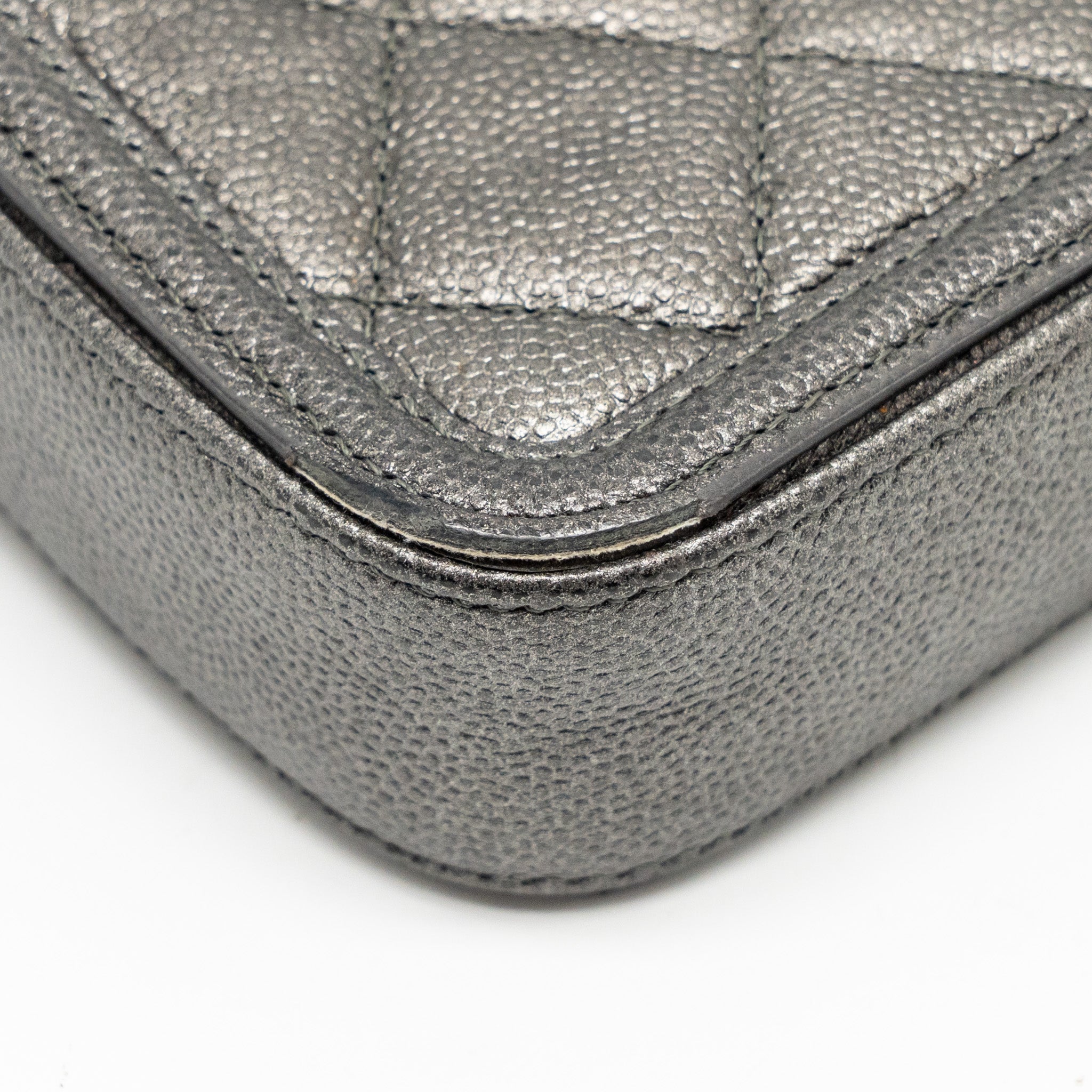 CHANEL CC FILIGREE DOUBLE ZIP CLUTCH WITH CHAIN CAVIAR GREY SHW