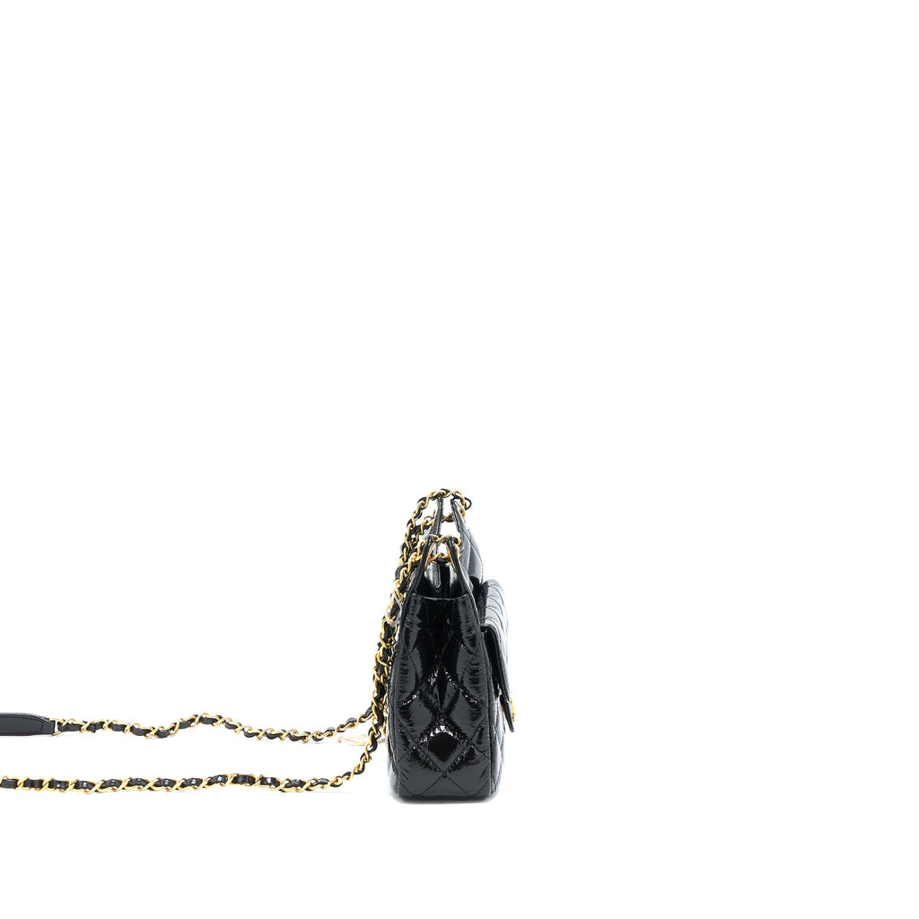 CHANEL 23C SMALL HOBO BAG SHINY CALFSKIN BLACK BRUSHED GHW (MICROCHIP)