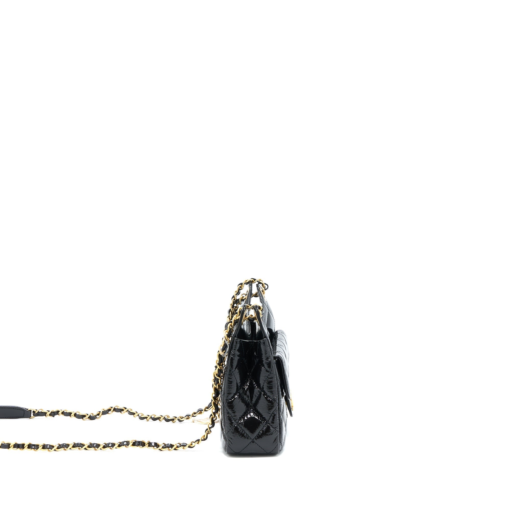 CHANEL 23C SMALL HOBO BAG SHINY CALFSKIN BLACK BRUSHED GHW (MICROCHIP)