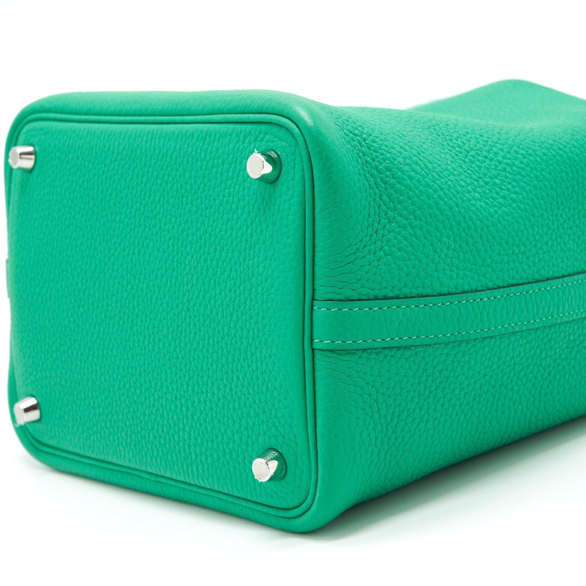 HERMES PICOTIN LOCK 18 TOUCH BAG CLEMENCE WITH ALLIGATOR HANDLE MENTHE/VERT JADE SHW
