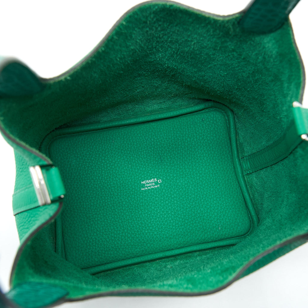 HERMES PICOTIN LOCK 18 TOUCH BAG CLEMENCE WITH ALLIGATOR HANDLE MENTHE/VERT JADE SHW