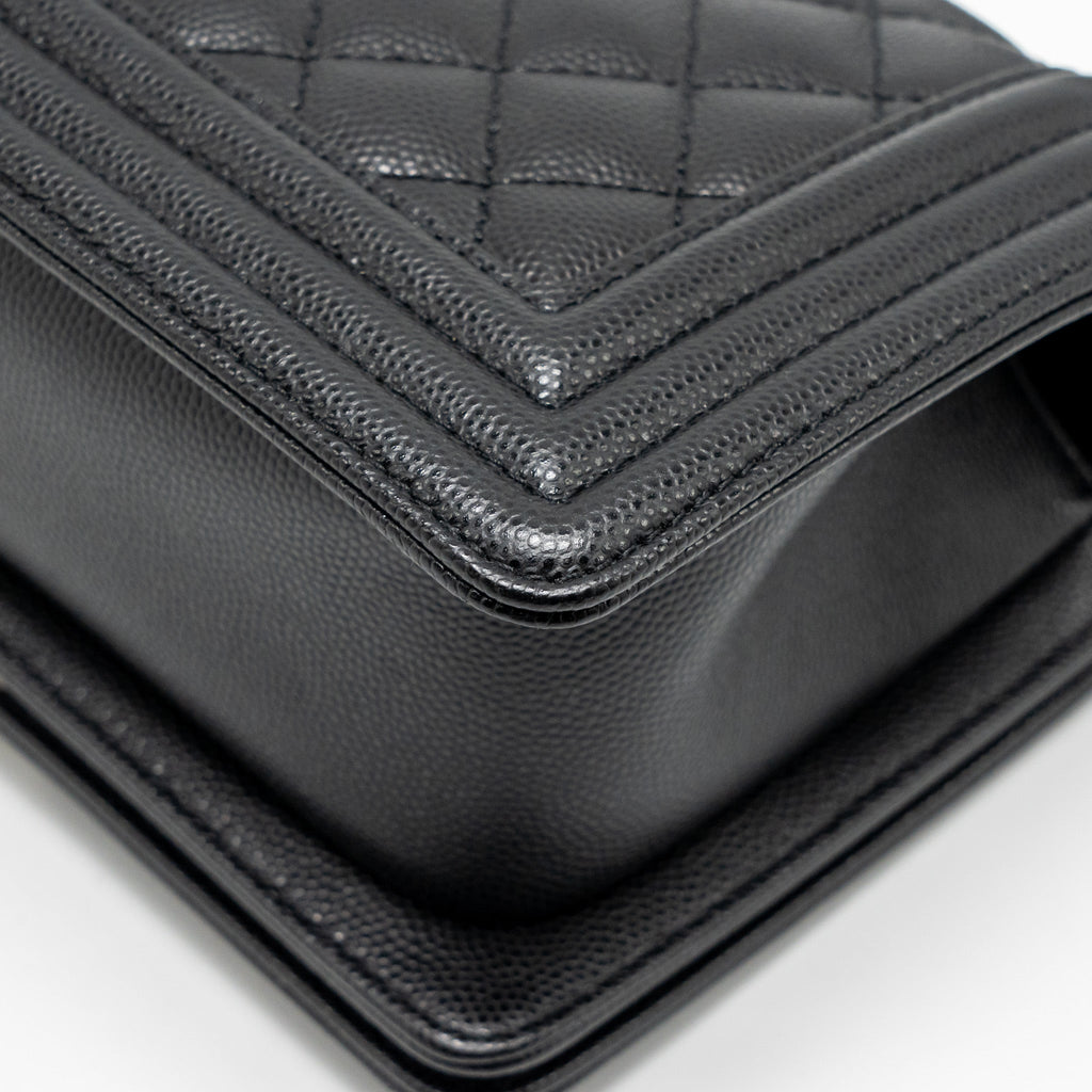 CHANEL SMALL BOY BAG CAVIAR BLACK SHW (MICROCHIP)