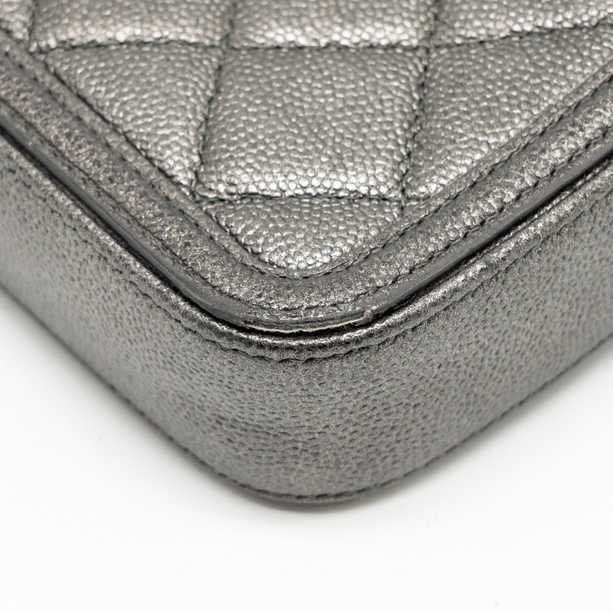 CHANEL CC FILIGREE DOUBLE ZIP CLUTCH WITH CHAIN CAVIAR GREY SHW