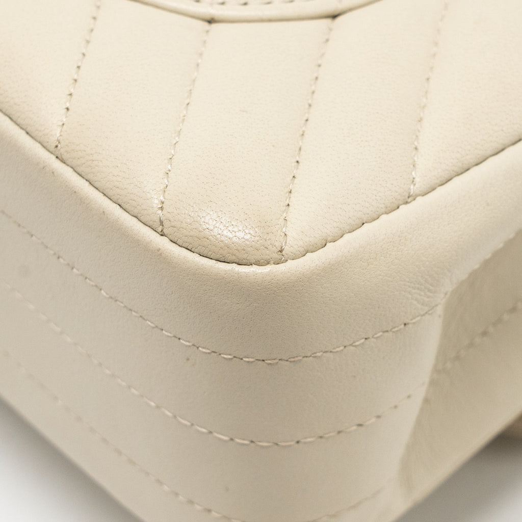CHANEL SMALL CLASSIC DOUBLE FLAP BAG CHEVRON LAMBSKIN CREAM SHW