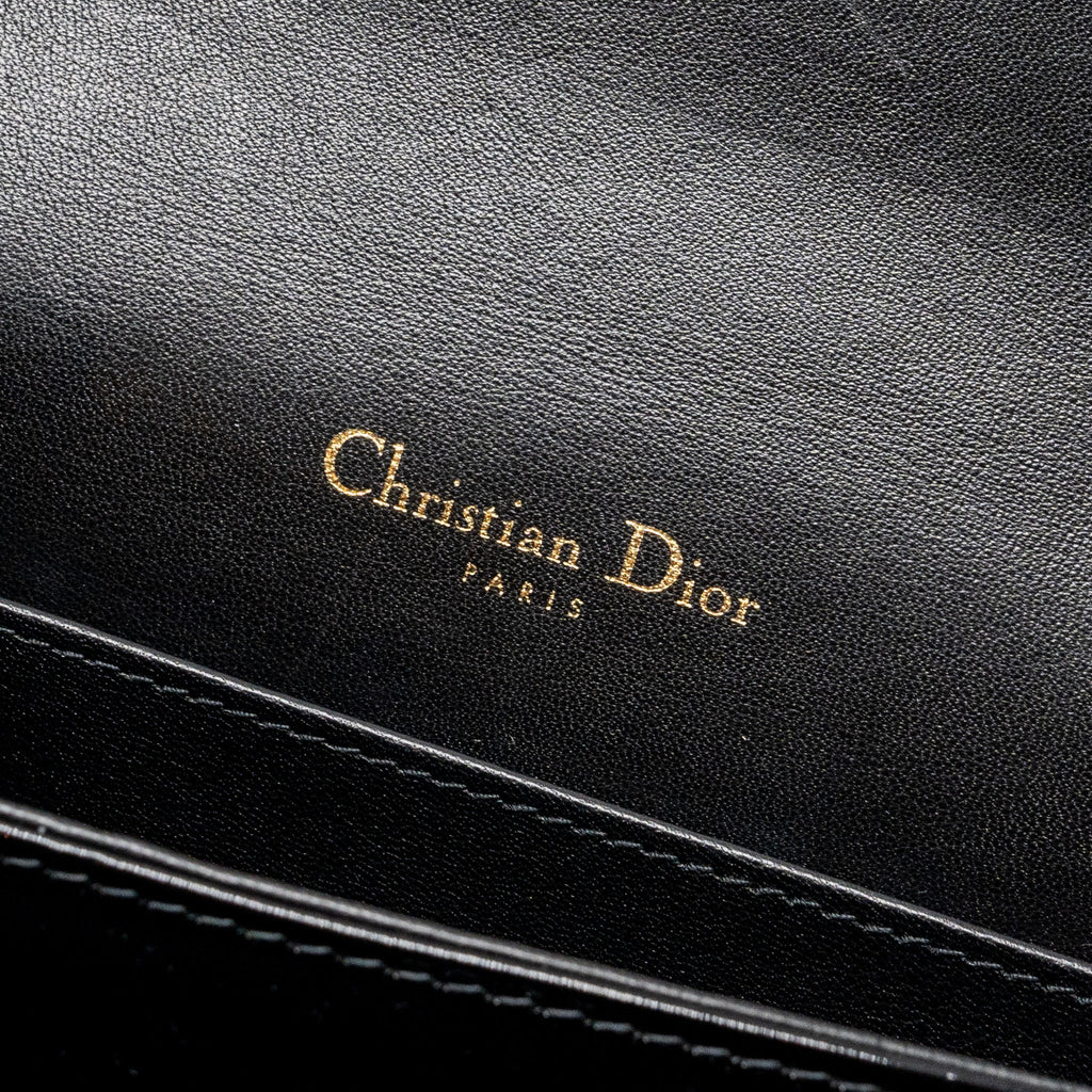 DIOR LADY DIOR POUCH WALLET ON CHAIN PATENT BLACK LGHW