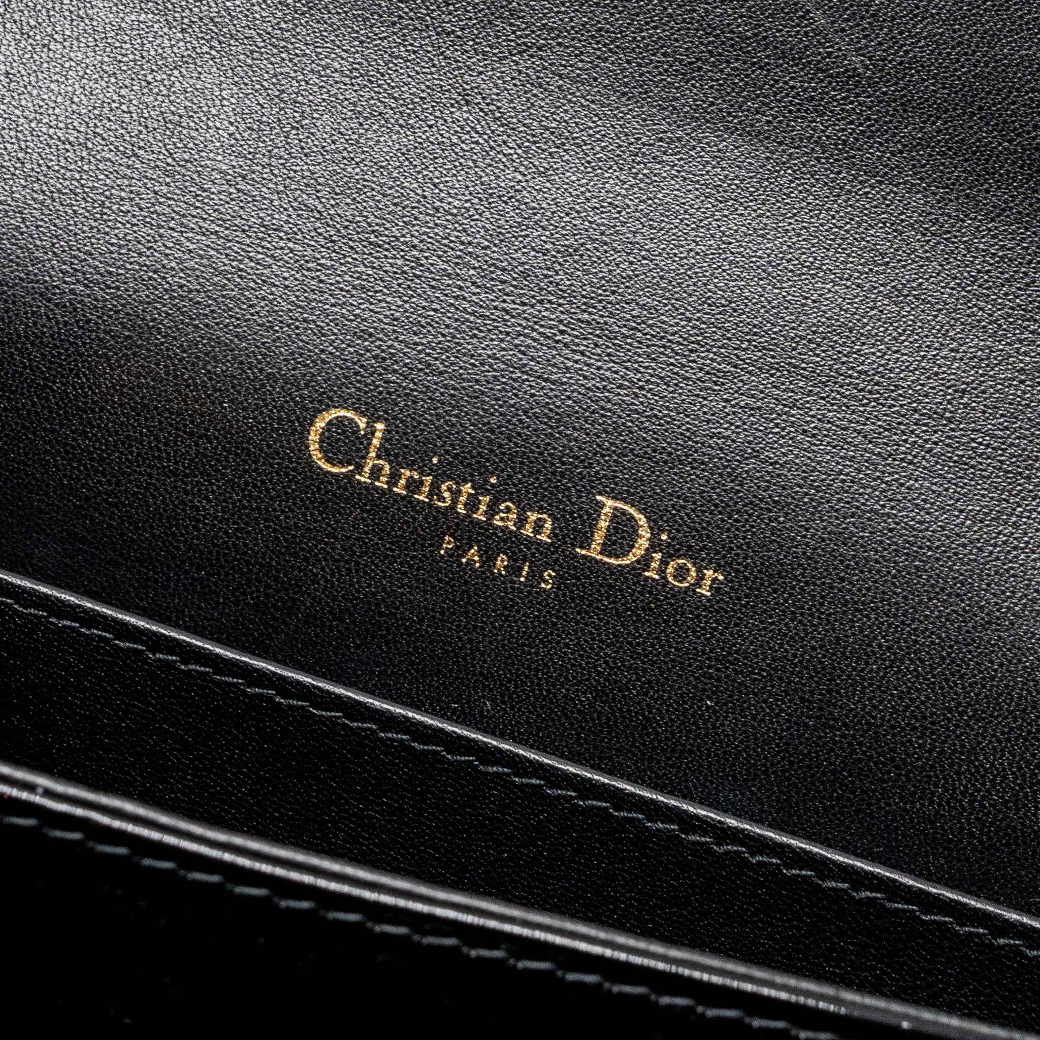 DIOR LADY DIOR POUCH WALLET ON CHAIN PATENT BLACK LGHW