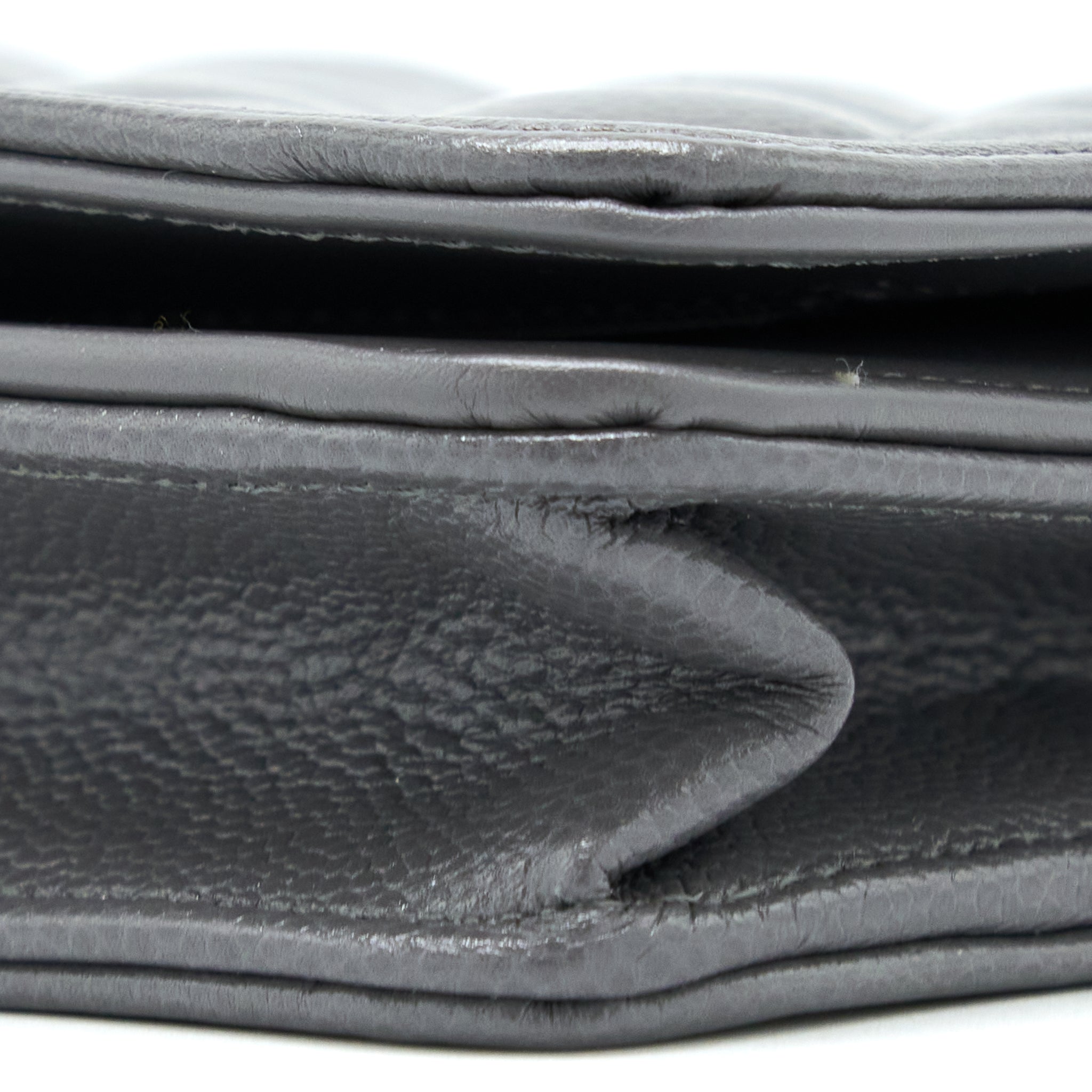 CHANEL 22A BOY WALLET ON CHAIN GRAINED CALFSKIN DARK GREY BRUSHED GHW (MICROCHIP)