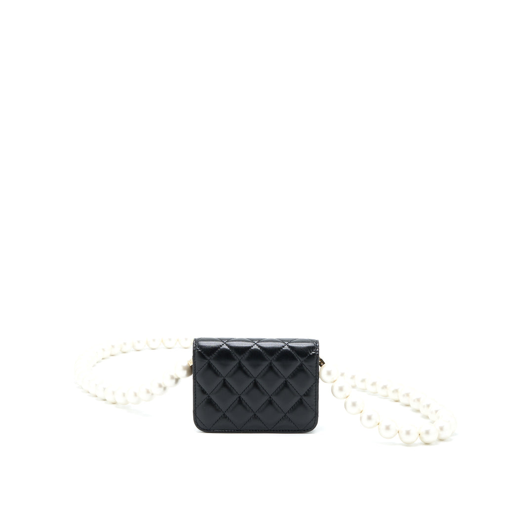 CHANEL MINI FLAP BAG WITH GIANT PEARL CHAIN LAMBSKIN BLACK LGHW