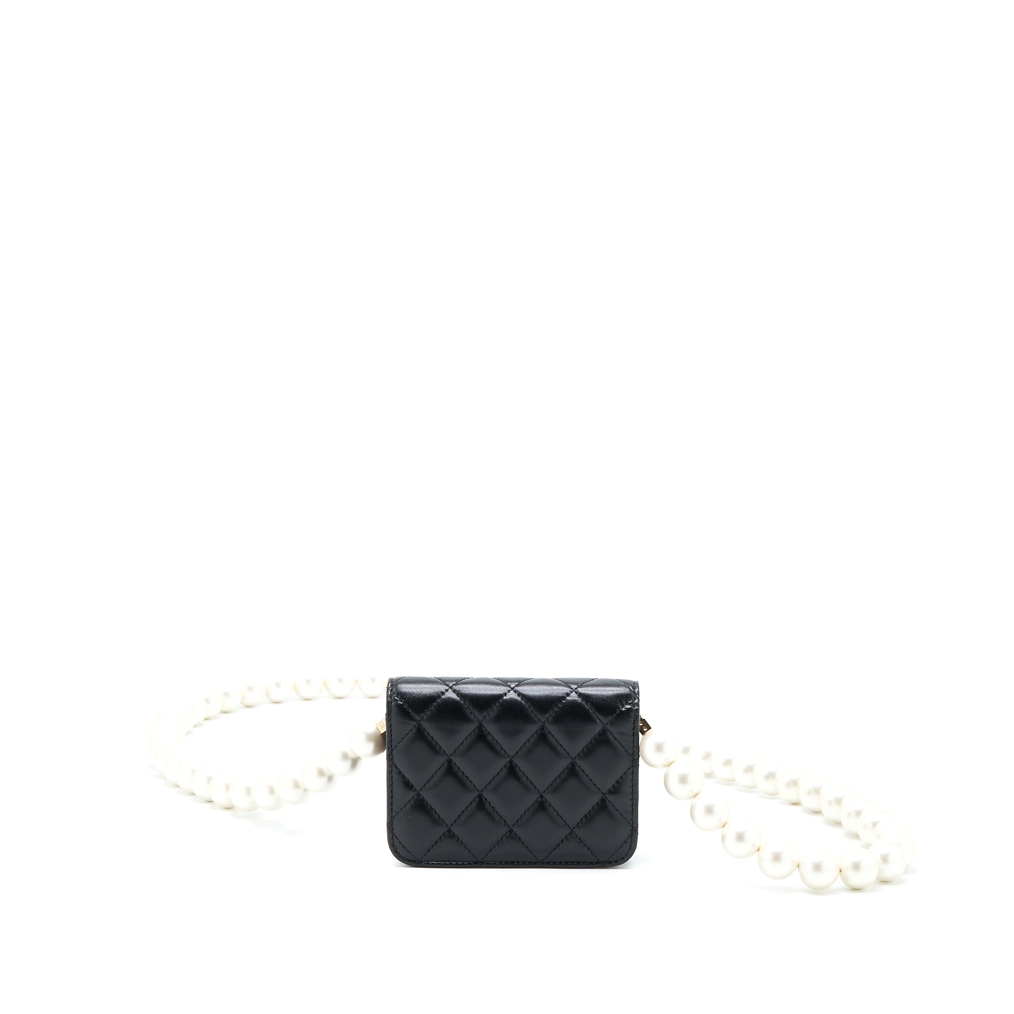 CHANEL MINI FLAP BAG WITH GIANT PEARL CHAIN LAMBSKIN BLACK LGHW