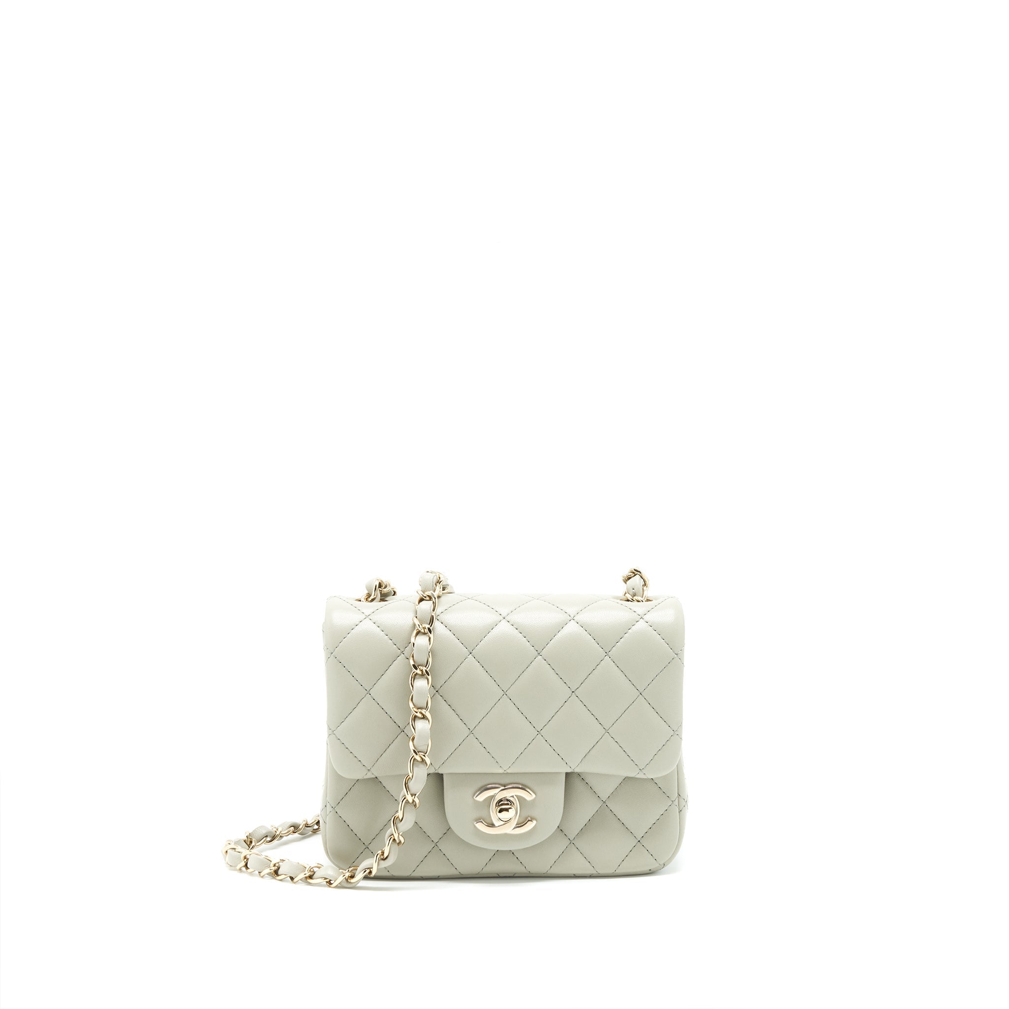 CHANEL 22C MINI SQUARE FLAP BAG LAMBSKIN LIGHT GREY LGHW
