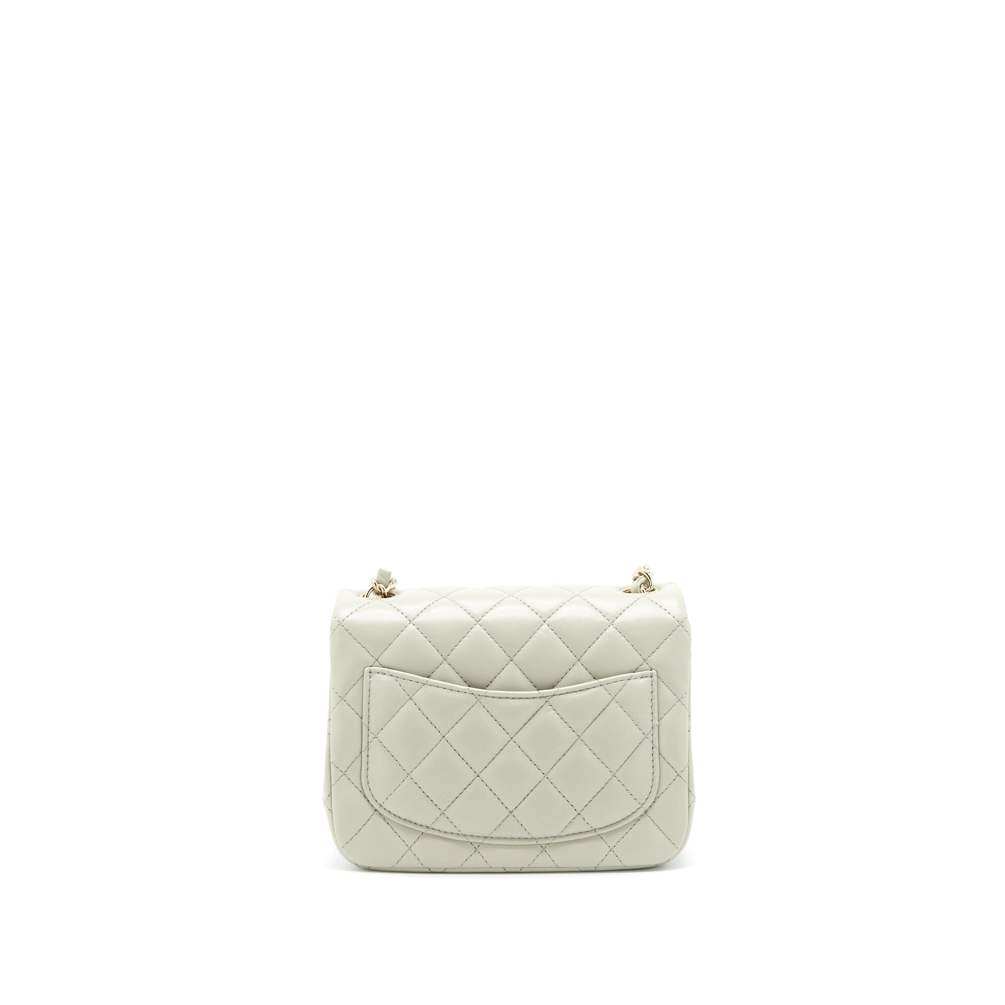 CHANEL 22C MINI SQUARE FLAP BAG LAMBSKIN LIGHT GREY LGHW (MICROCHIP)