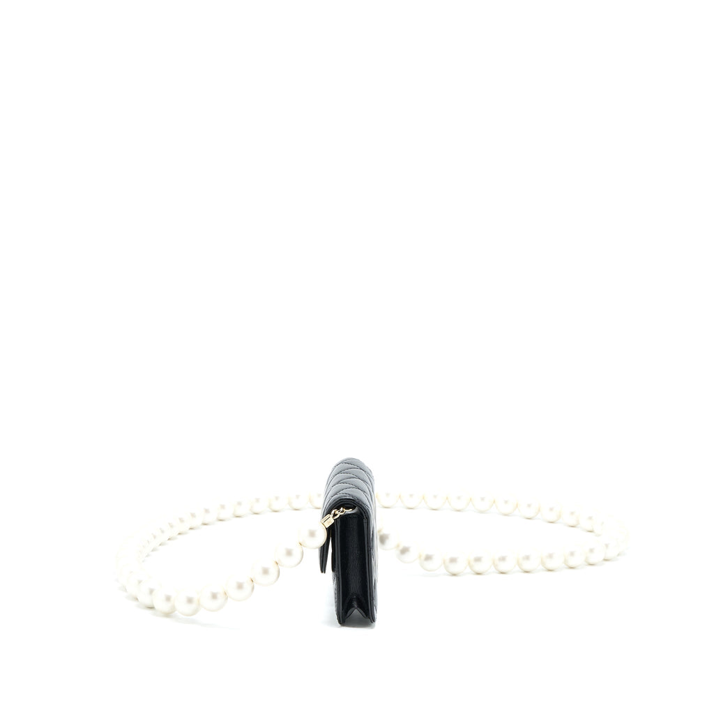 CHANEL MINI FLAP BAG WITH GIANT PEARL CHAIN LAMBSKIN BLACK LGHW