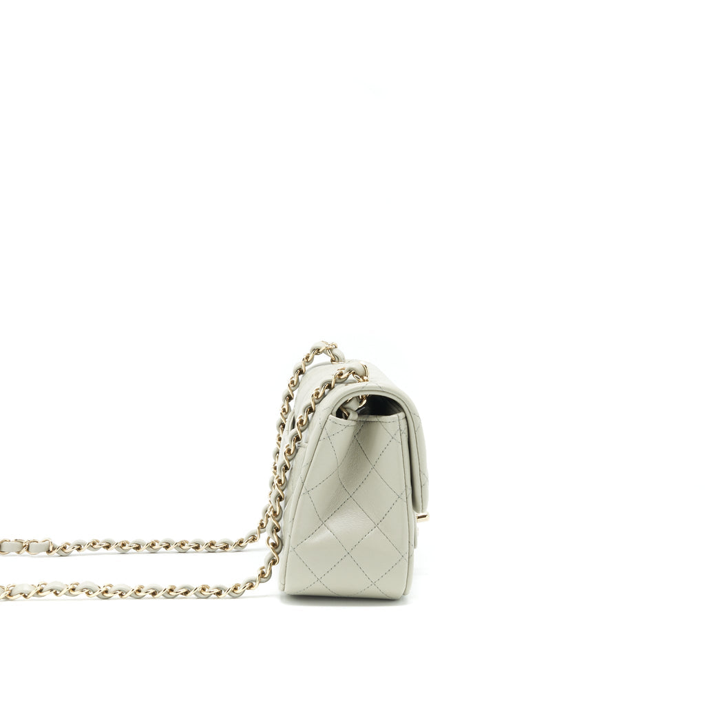 CHANEL 22C MINI SQUARE FLAP BAG LAMBSKIN LIGHT GREY LGHW (MICROCHIP)