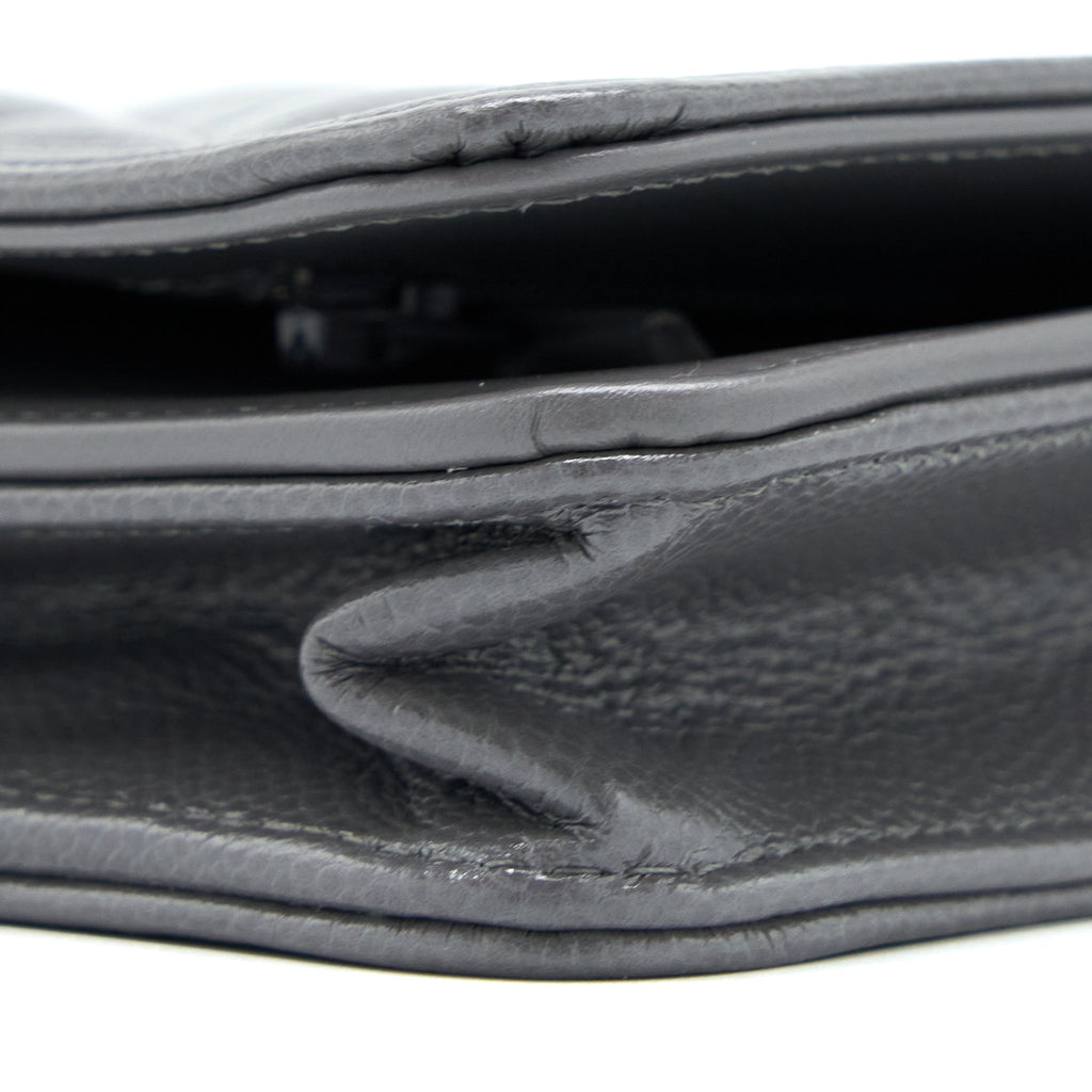 CHANEL 22A BOY WALLET ON CHAIN GRAINED CALFSKIN DARK GREY BRUSHED GHW (MICROCHIP)