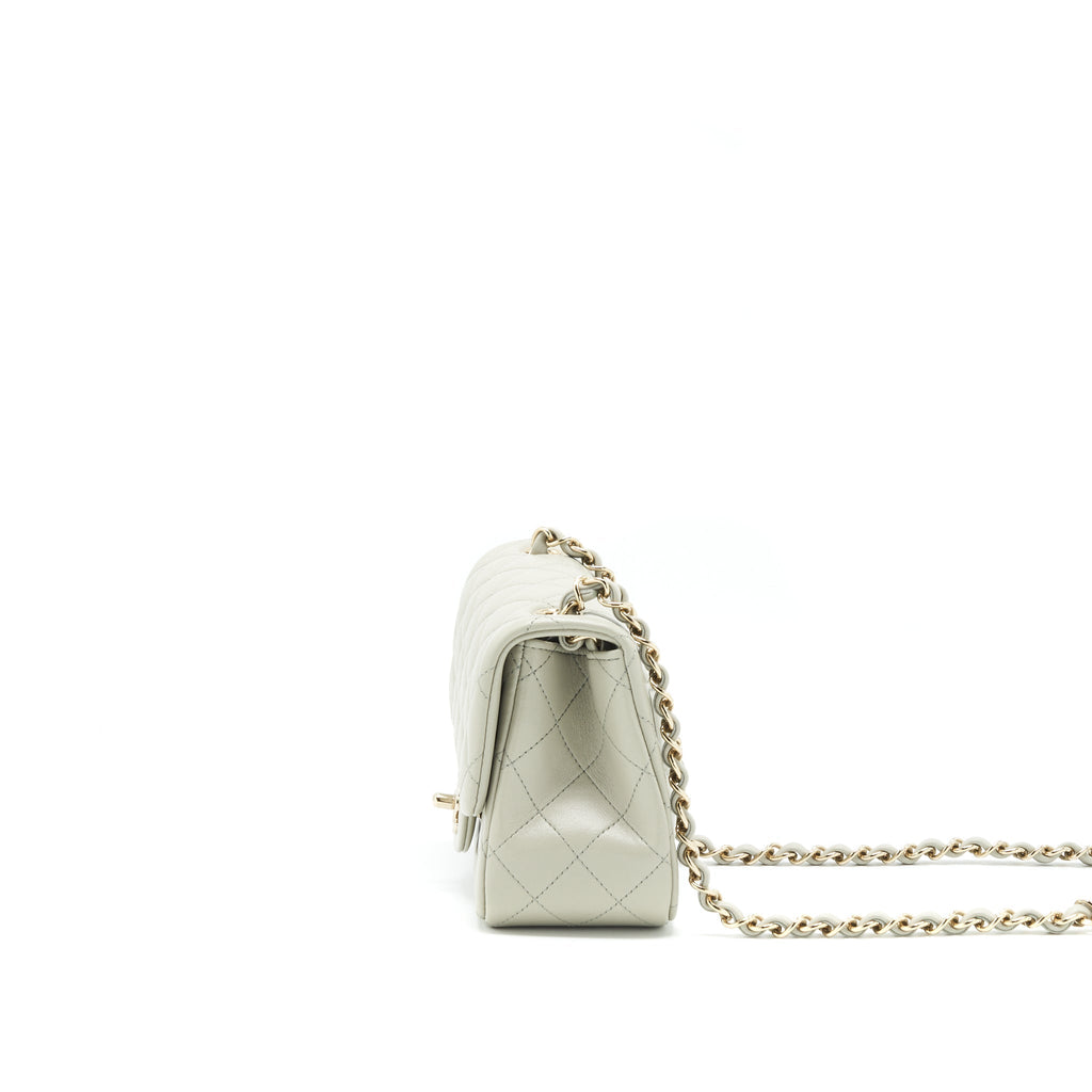CHANEL 22C MINI SQUARE FLAP BAG LAMBSKIN LIGHT GREY LGHW (MICROCHIP)