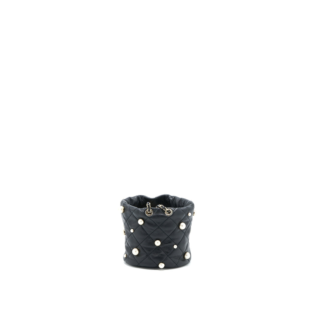 CHANEL MINI PEARLY BUCKET BAG WITH CHAIN LAMBSKIN BLACK LGHW