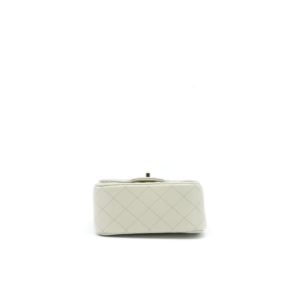 CHANEL 22C MINI SQUARE FLAP BAG LAMBSKIN LIGHT GREY LGHW (MICROCHIP)