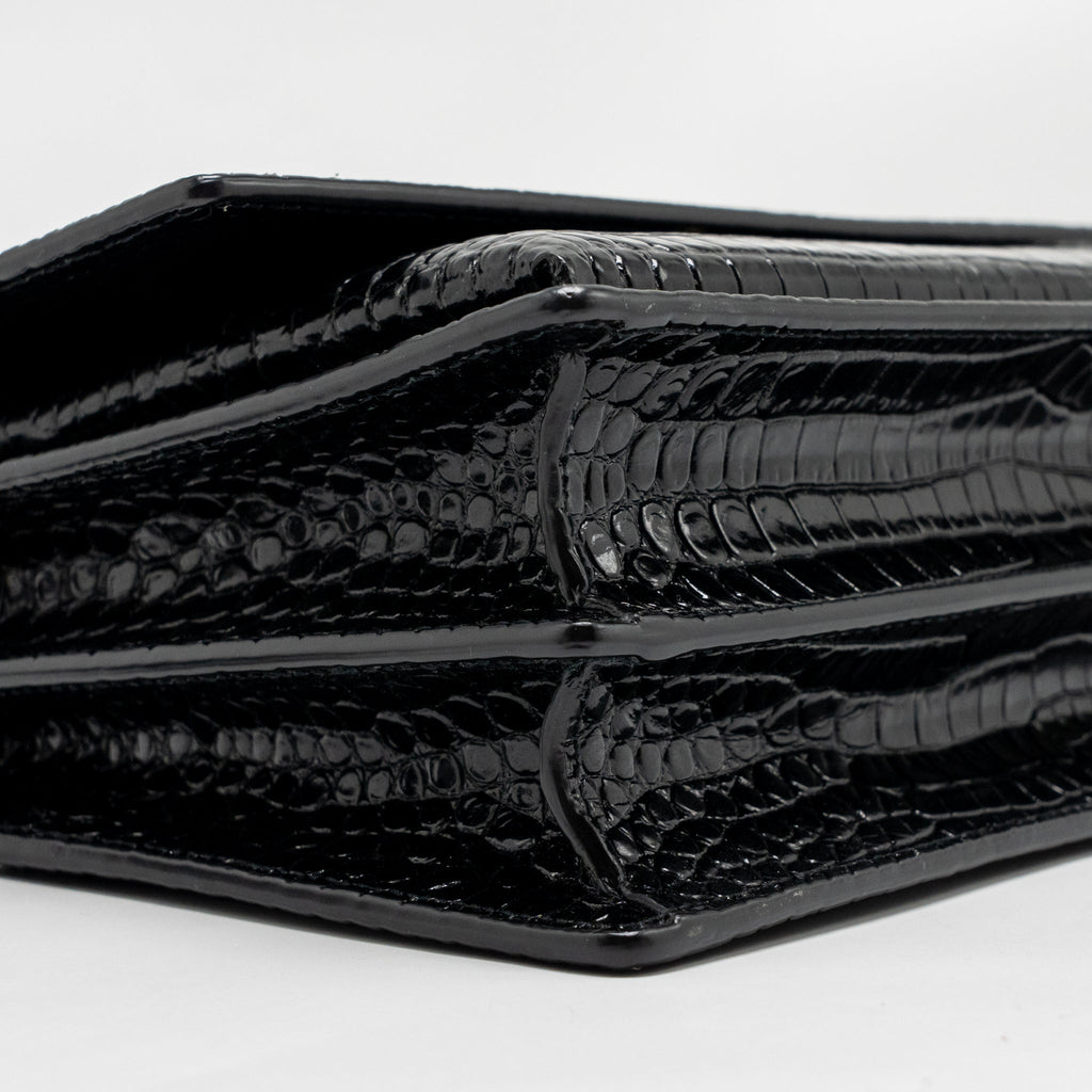 SAINT LAURENT/YSL SUNSET MEDIUM CROCODILE-EMBOSSED CALFSKIN BLACK GHW