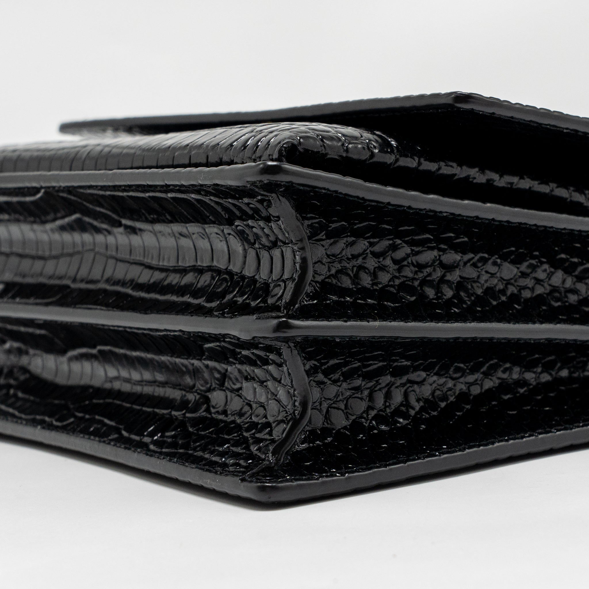SAINT LAURENT/YSL SUNSET MEDIUM CROCODILE-EMBOSSED CALFSKIN BLACK GHW