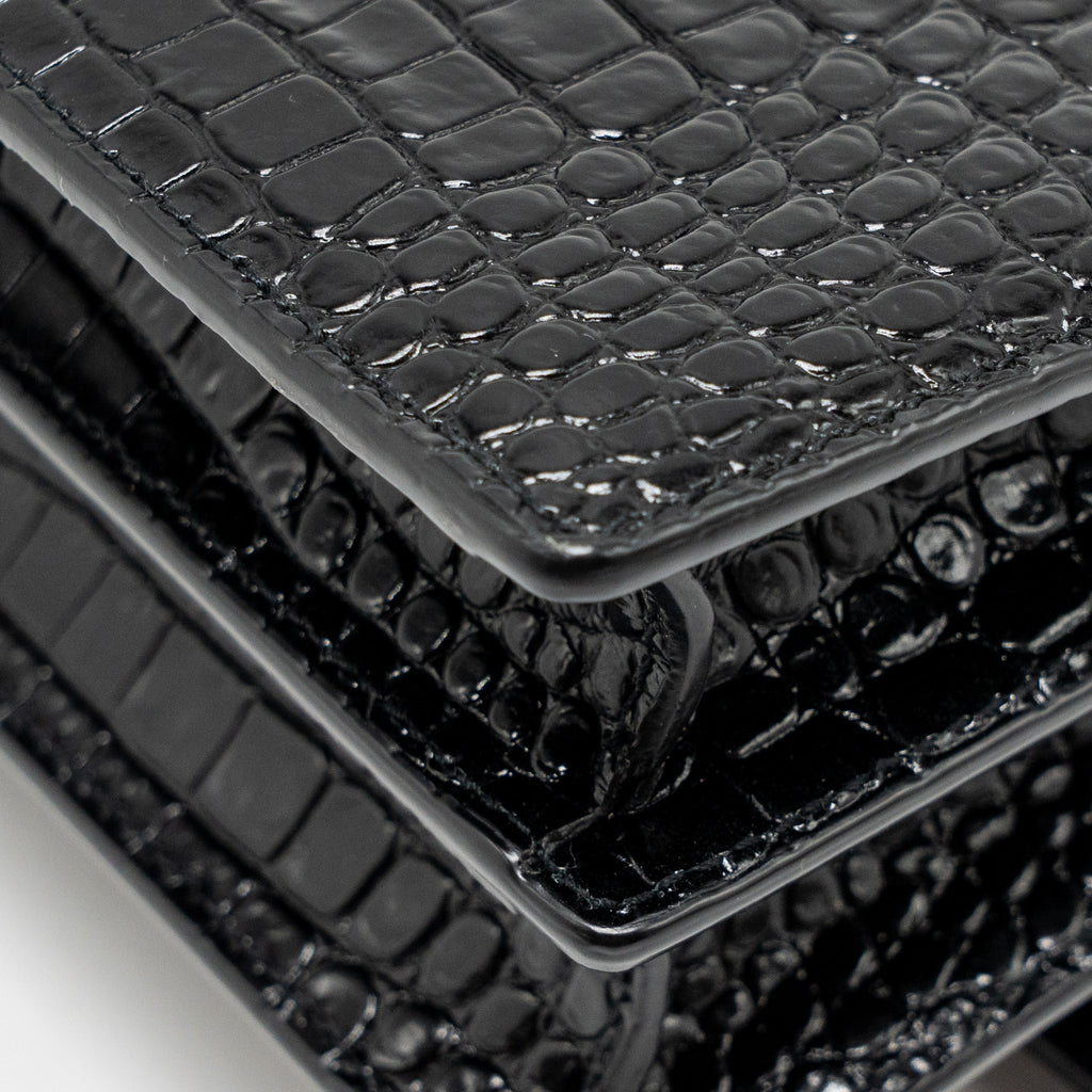 SAINT LAURENT/YSL SUNSET MEDIUM CROCODILE-EMBOSSED CALFSKIN BLACK GHW
