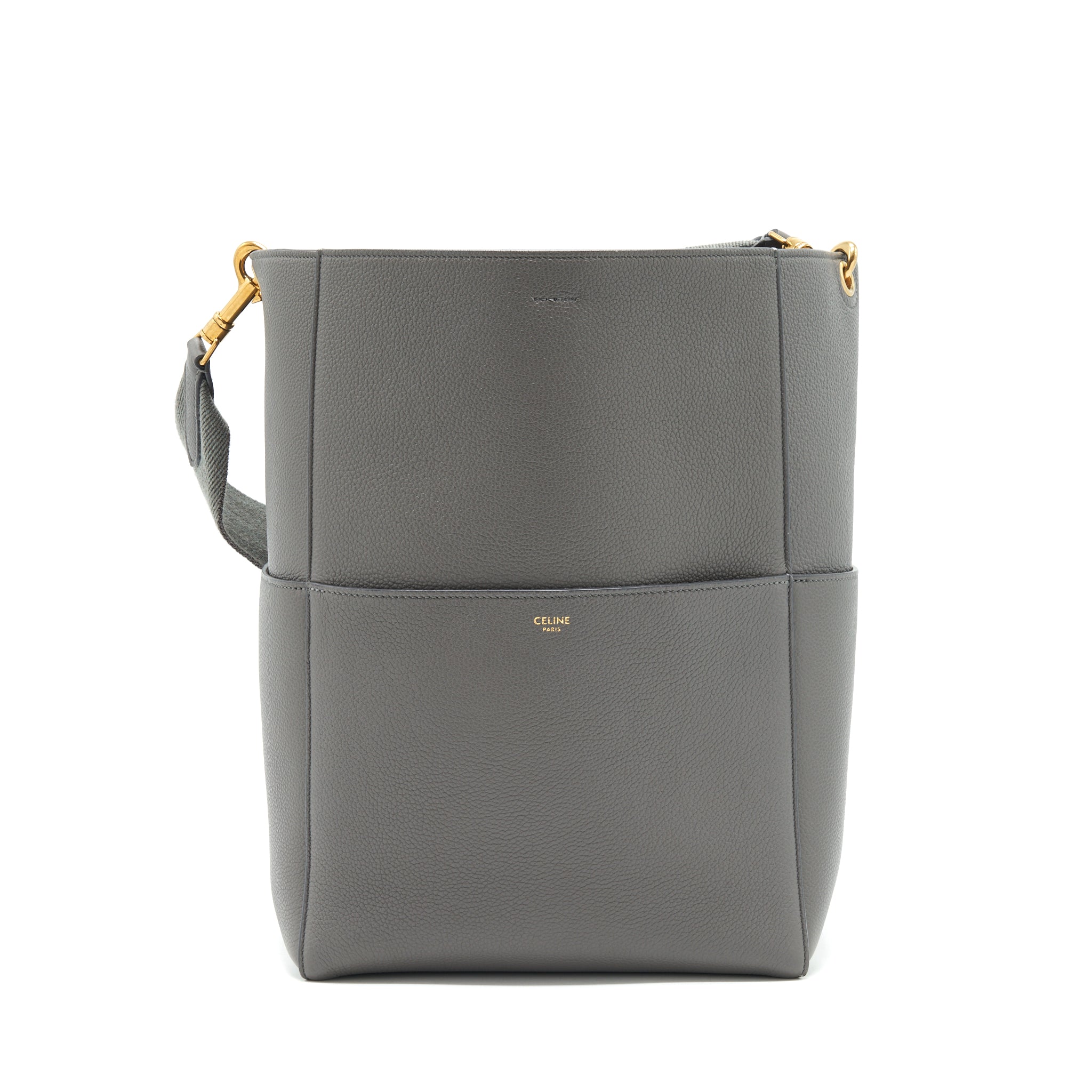 CELINE SANGLE BUCKET BAG GREY GHW
