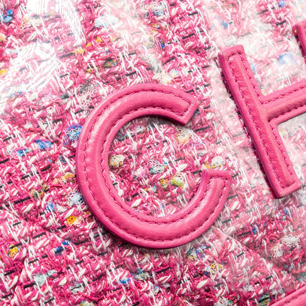 CHANEL 19S LOGO POUCH TWEED/PVC PINK GHW