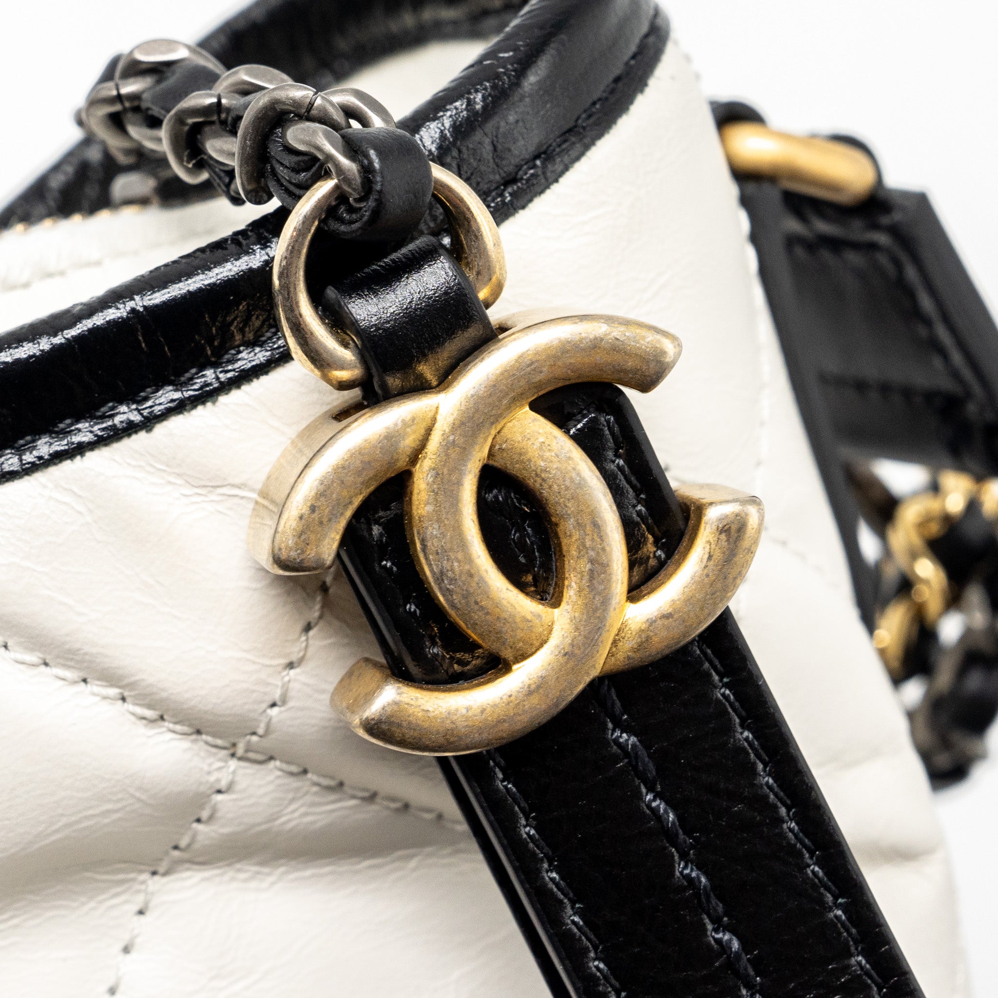 CHANEL SMALL GABRIELLE HOBO BAG AGED CALFSKIN WHITE MULTICOLOUR HARDWARE