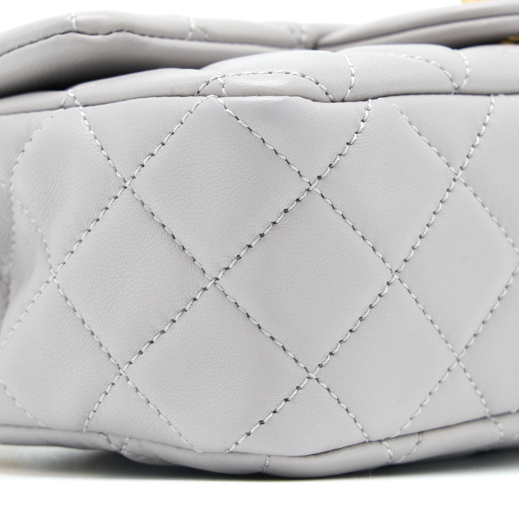 CHANEL 22B PEARL CRUSH MINI RECTANGULAR FLAP BAG LAMBSKIN LIGHT GREY GHW(MICROCHIP)