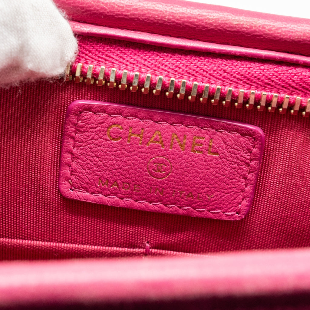 CHANEL 19S LOGO POUCH TWEED/PVC PINK GHW