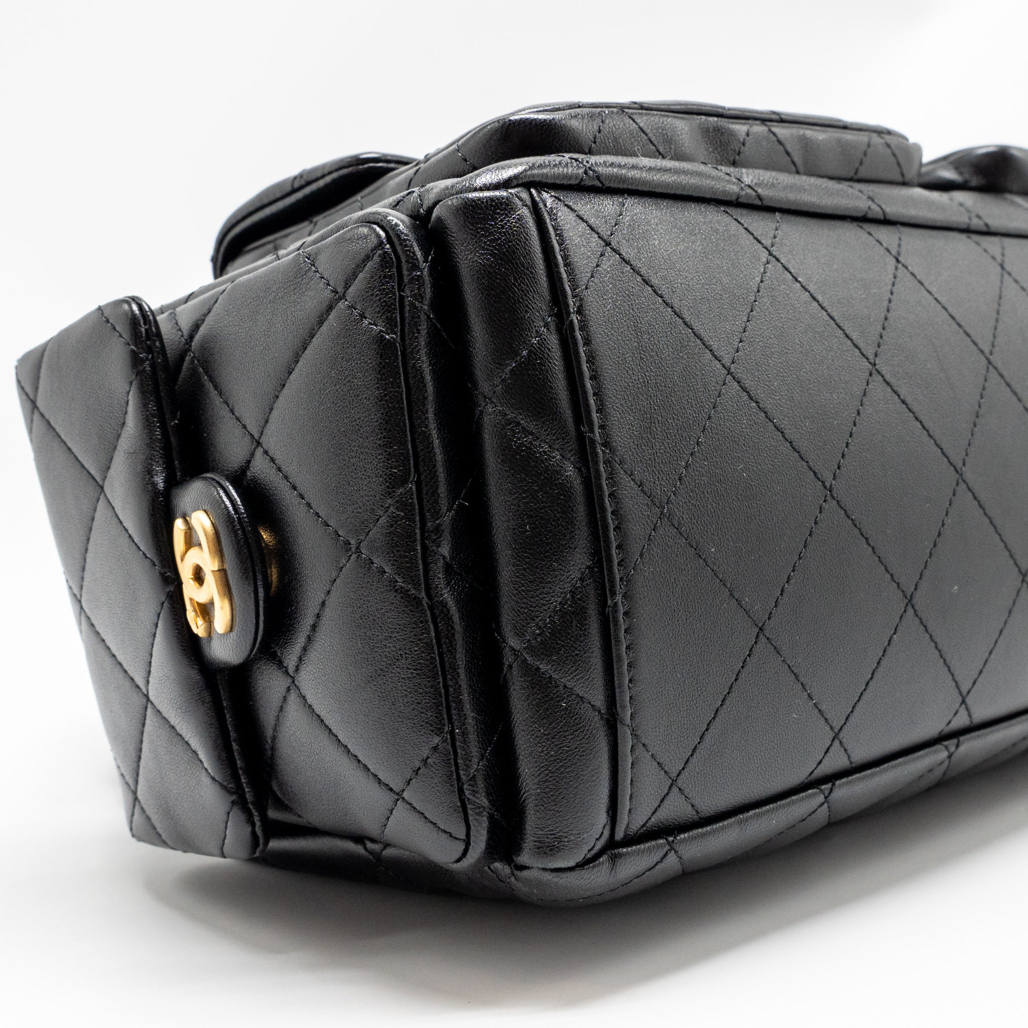 CHANEL 25C MAXI HOBO BAG LAMBSKIN BLACK GHW (MICROCHIP)