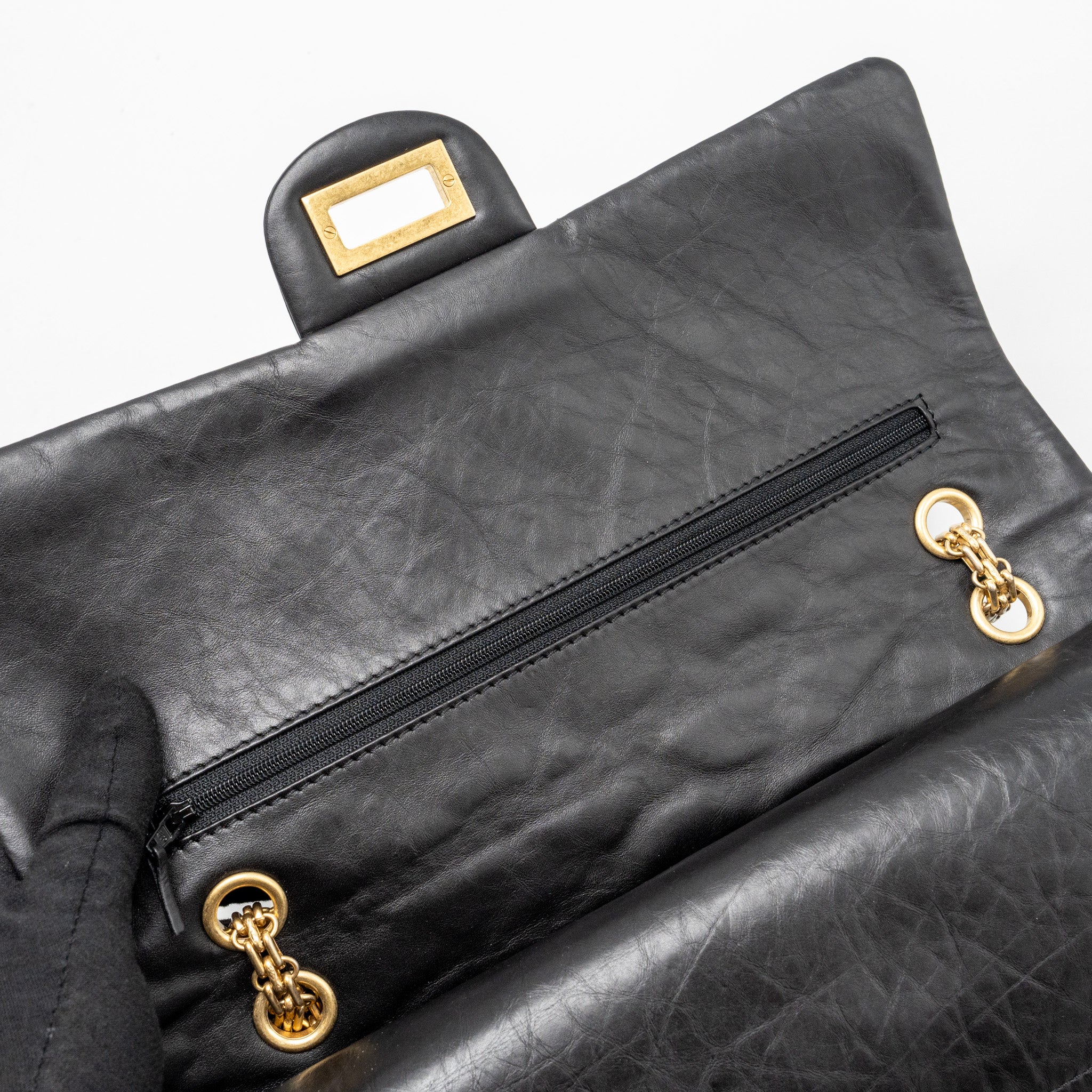 CHANEL MAXI 2.55 REISSUE FLAP BAG AGED CALFSKIN BLACK GHW