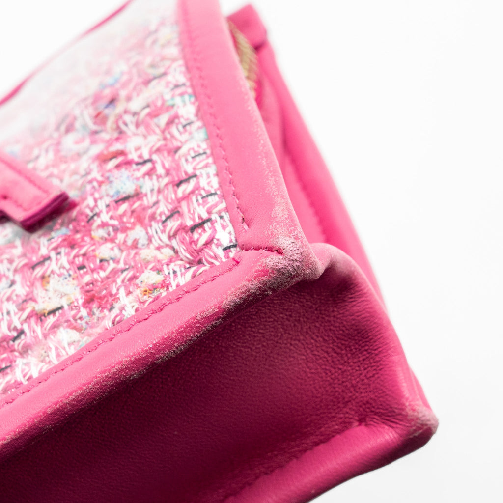 CHANEL 19S LOGO POUCH TWEED/PVC PINK GHW