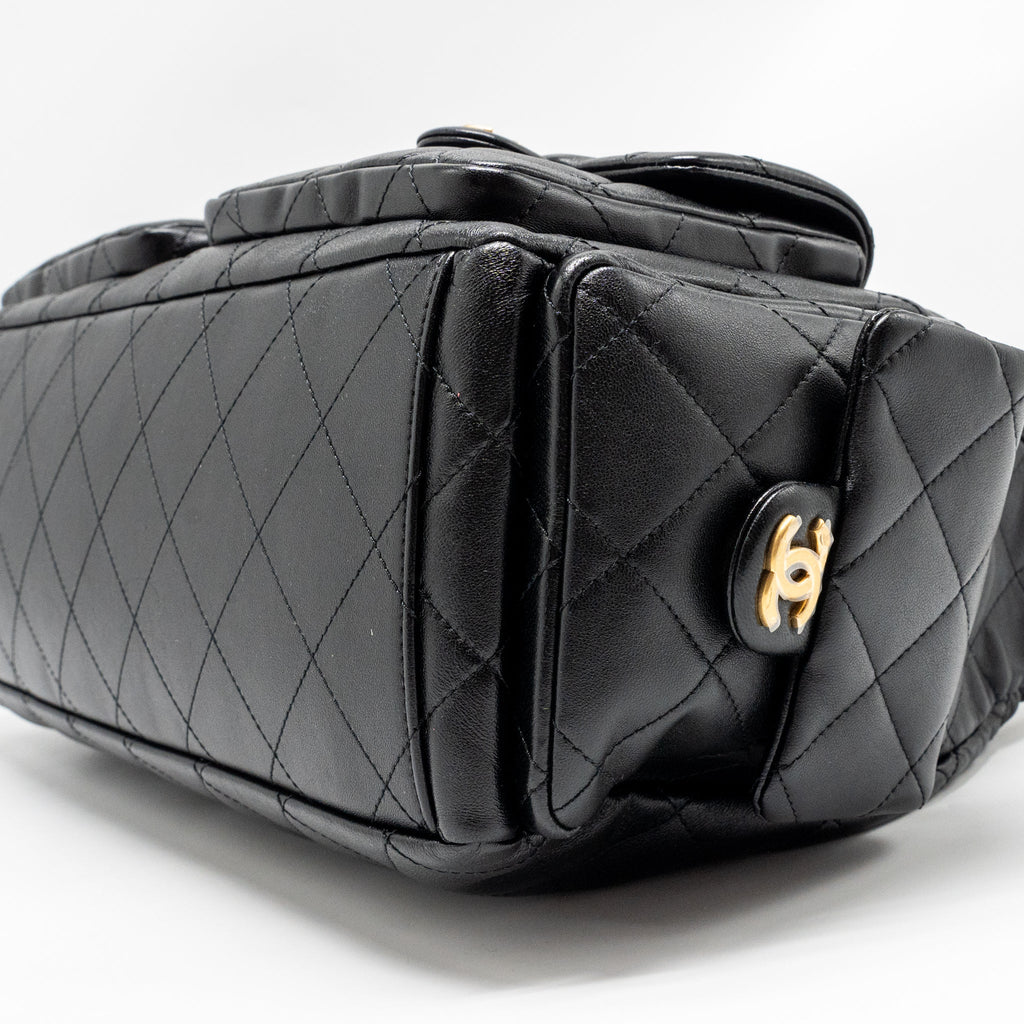 CHANEL 25C MAXI HOBO BAG LAMBSKIN BLACK GHW (MICROCHIP)