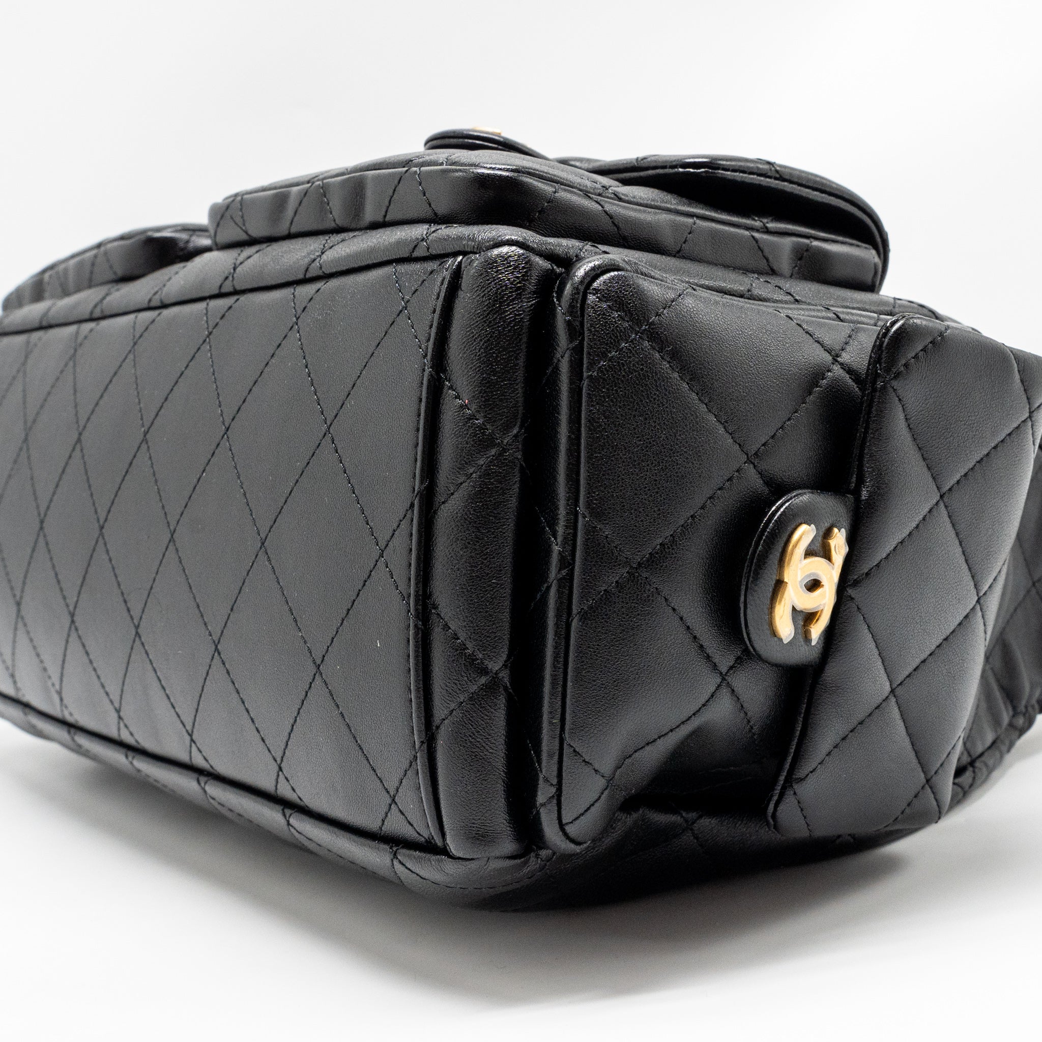 CHANEL 25C MAXI HOBO BAG LAMBSKIN BLACK GHW (MICROCHIP)