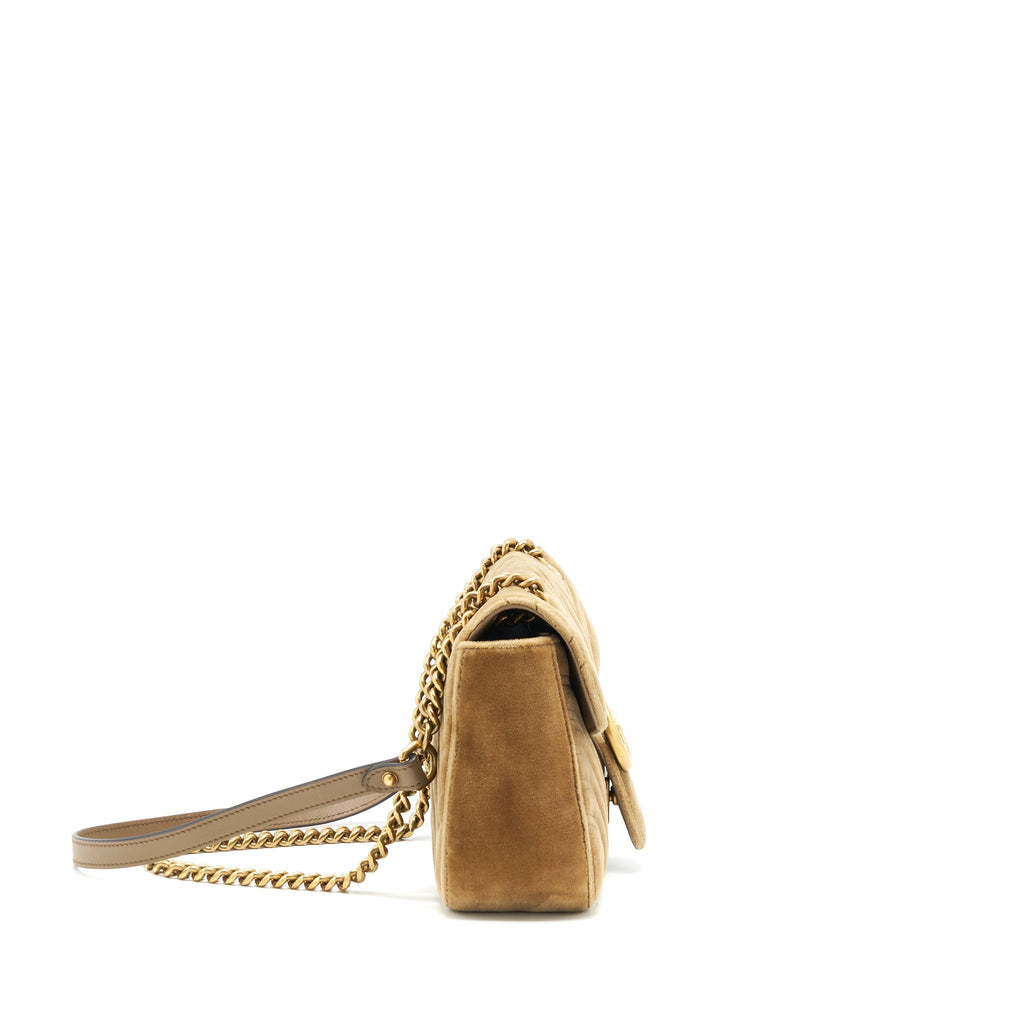 GUCCI MARMONT BAG VELVET GOLD TAN GHW