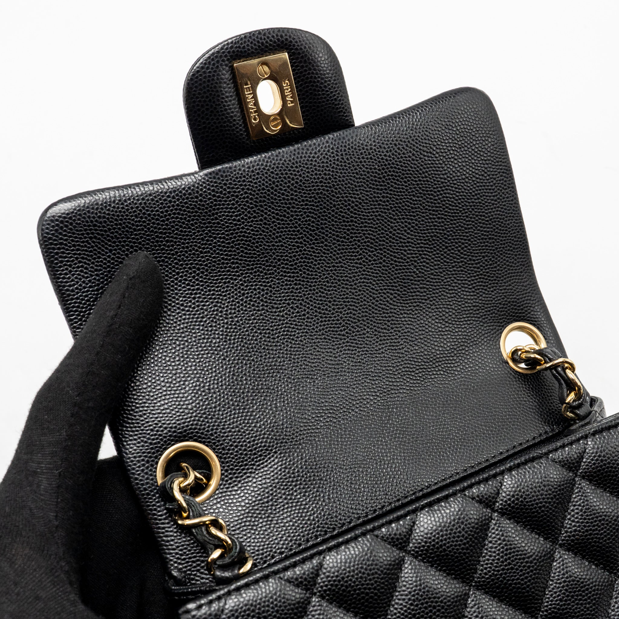 CHANEL MINI SQUARE FLAP BAG CAVIAR BLACK LGHW