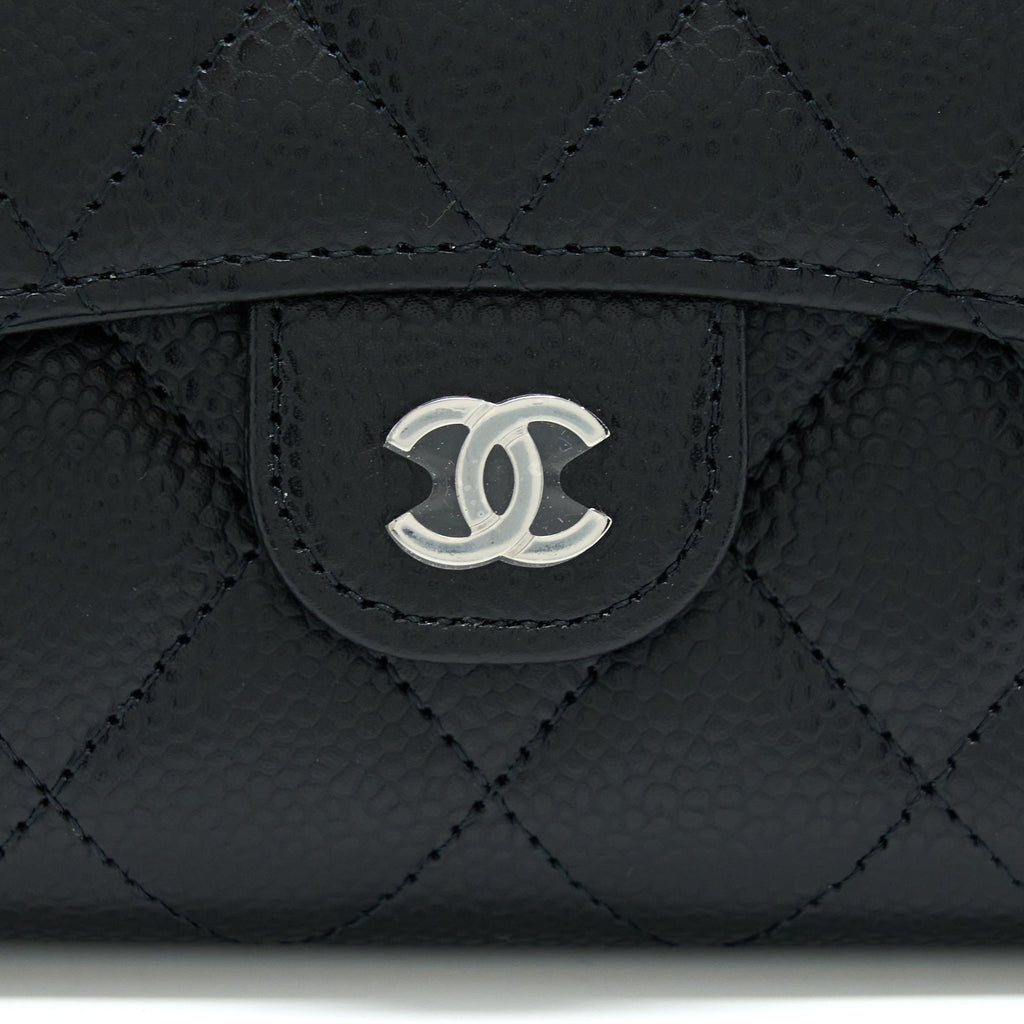 CHANEL CLASSIC SMALL COMPACT WALLET CAVIAR BLACK SHW
