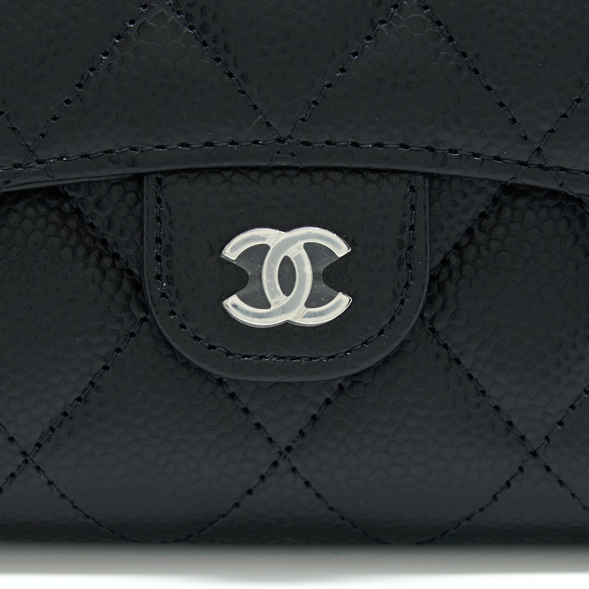 CHANEL CLASSIC SMALL COMPACT WALLET CAVIAR BLACK SHW