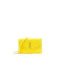 SAINT LAURENT /YSL ENVELOPE WALLET ON CHAIN GRAINED CALFSKIN YELLOW GHW