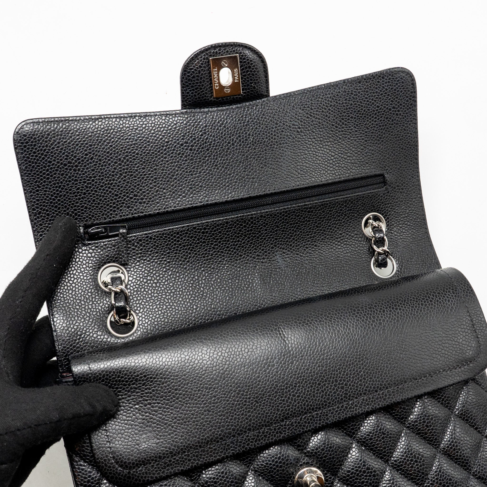 CHANEL MEDIUM CLASSIC DOUBLE FLAP BAG CAVIAR BLACK SHW