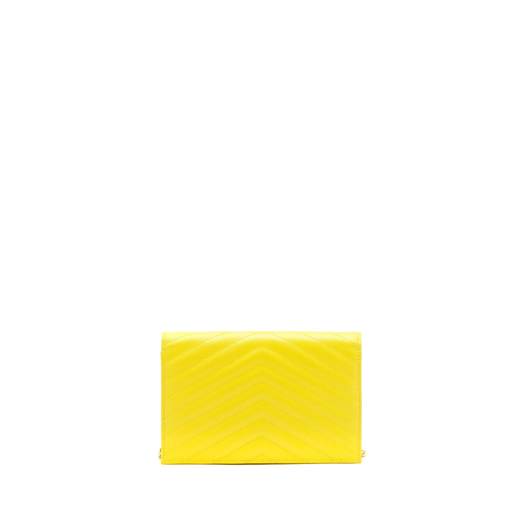 SAINT LAURENT /YSL ENVELOPE WALLET ON CHAIN GRAINED CALFSKIN YELLOW GHW