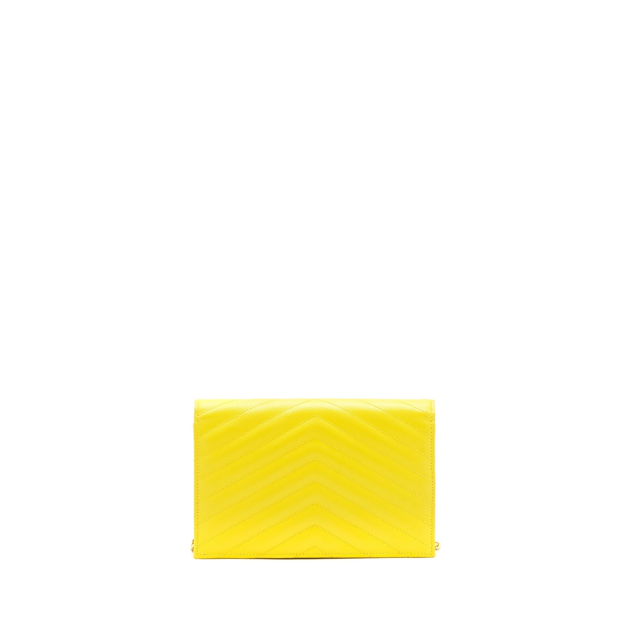 SAINT LAURENT /YSL ENVELOPE WALLET ON CHAIN GRAINED CALFSKIN YELLOW GHW