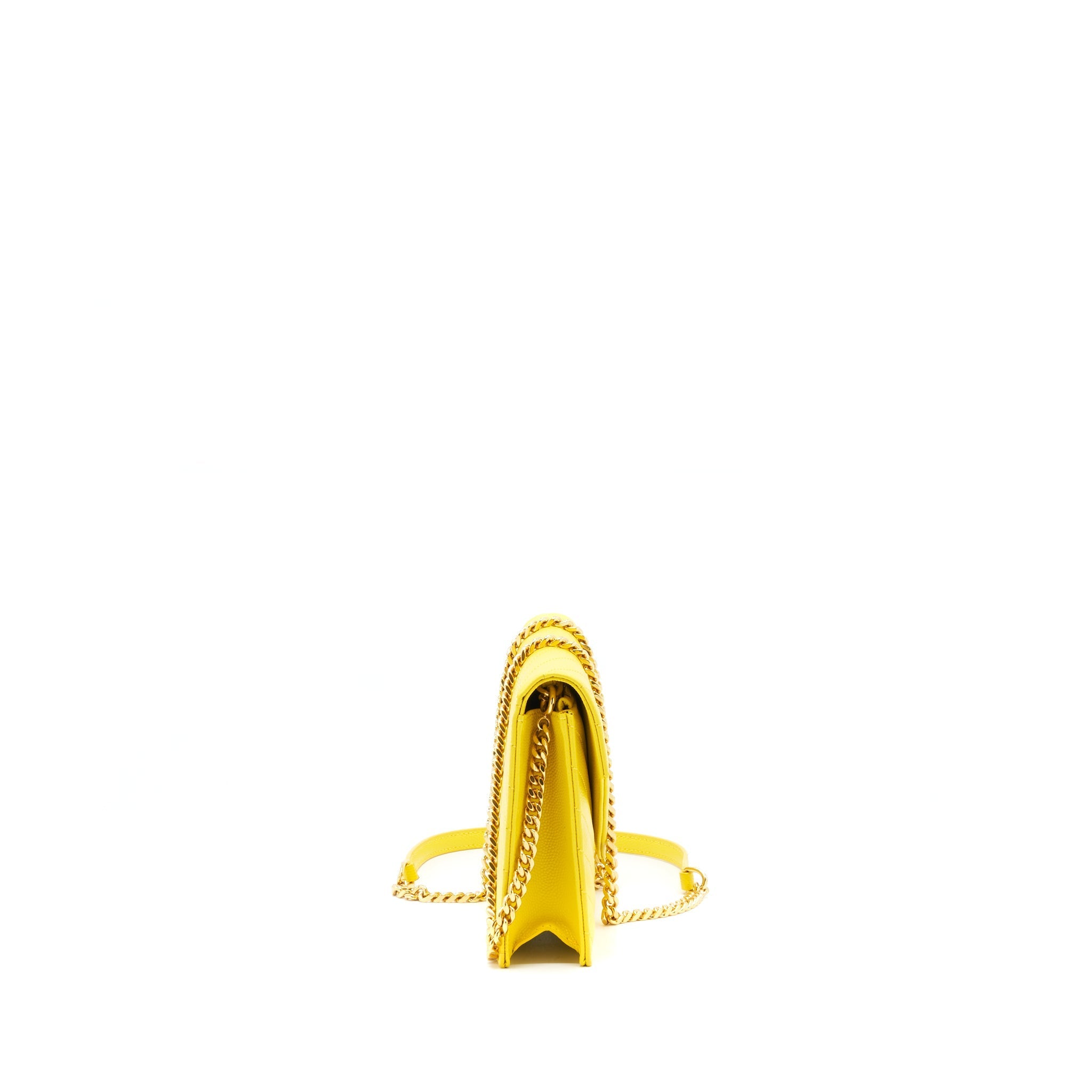 SAINT LAURENT /YSL ENVELOPE WALLET ON CHAIN GRAINED CALFSKIN YELLOW GHW