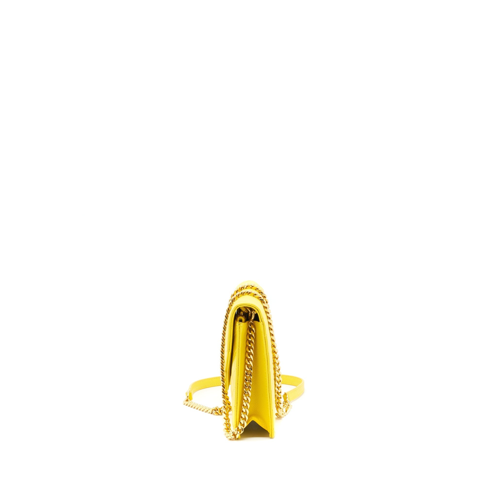SAINT LAURENT /YSL ENVELOPE WALLET ON CHAIN GRAINED CALFSKIN YELLOW GHW