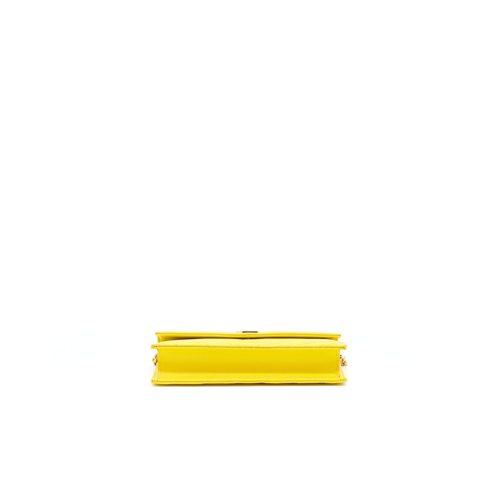 SAINT LAURENT /YSL ENVELOPE WALLET ON CHAIN GRAINED CALFSKIN YELLOW GHW